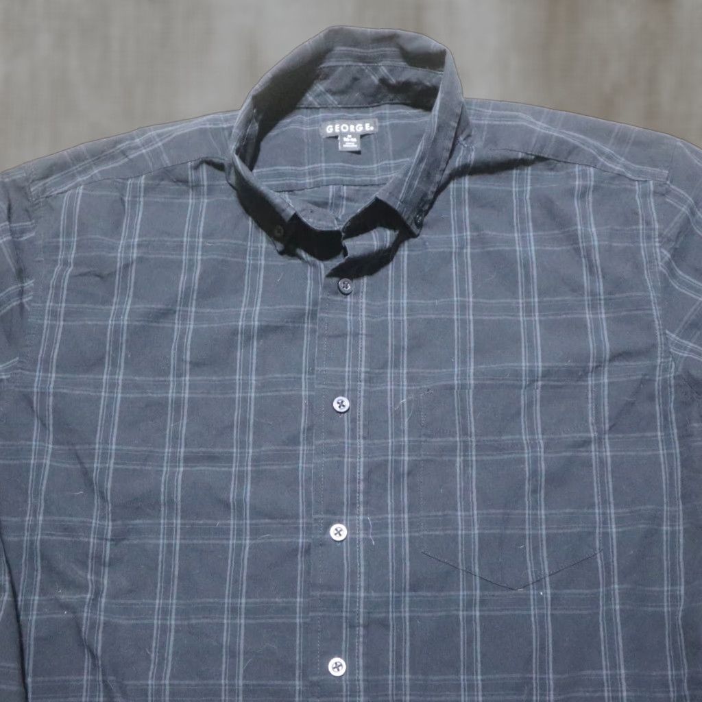 George GEORGE Shirt Plaid Button-Down Short Sleeve Adult M Medium Black Cotton Blend 38-40 Mens Size US M / EU 48-50 / 2 - 1 Thumbnail