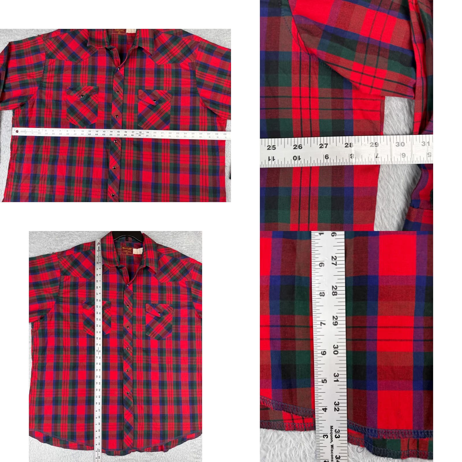 Vintage Rustler Shirt Mens 20 Red Plaid Long Sleeve X-Long Button-Up Cowboy Western American Mens Size US XXL / EU 58 / 5 - 8 Thumbnail