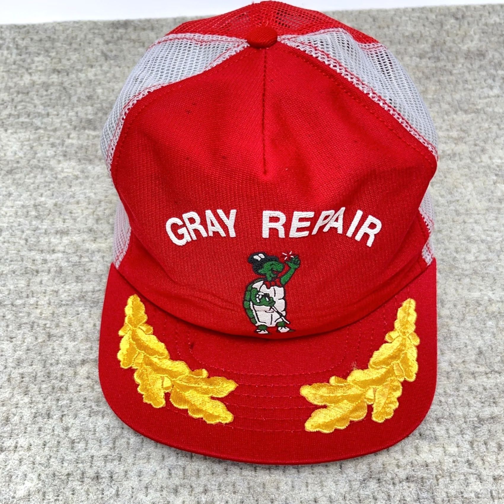 Vintage Vintage 80s Trucker Hat Cap SnapBack Pinwheel Red Gray USA Repair Turtle Made In Size ONE SIZE - 4 Thumbnail