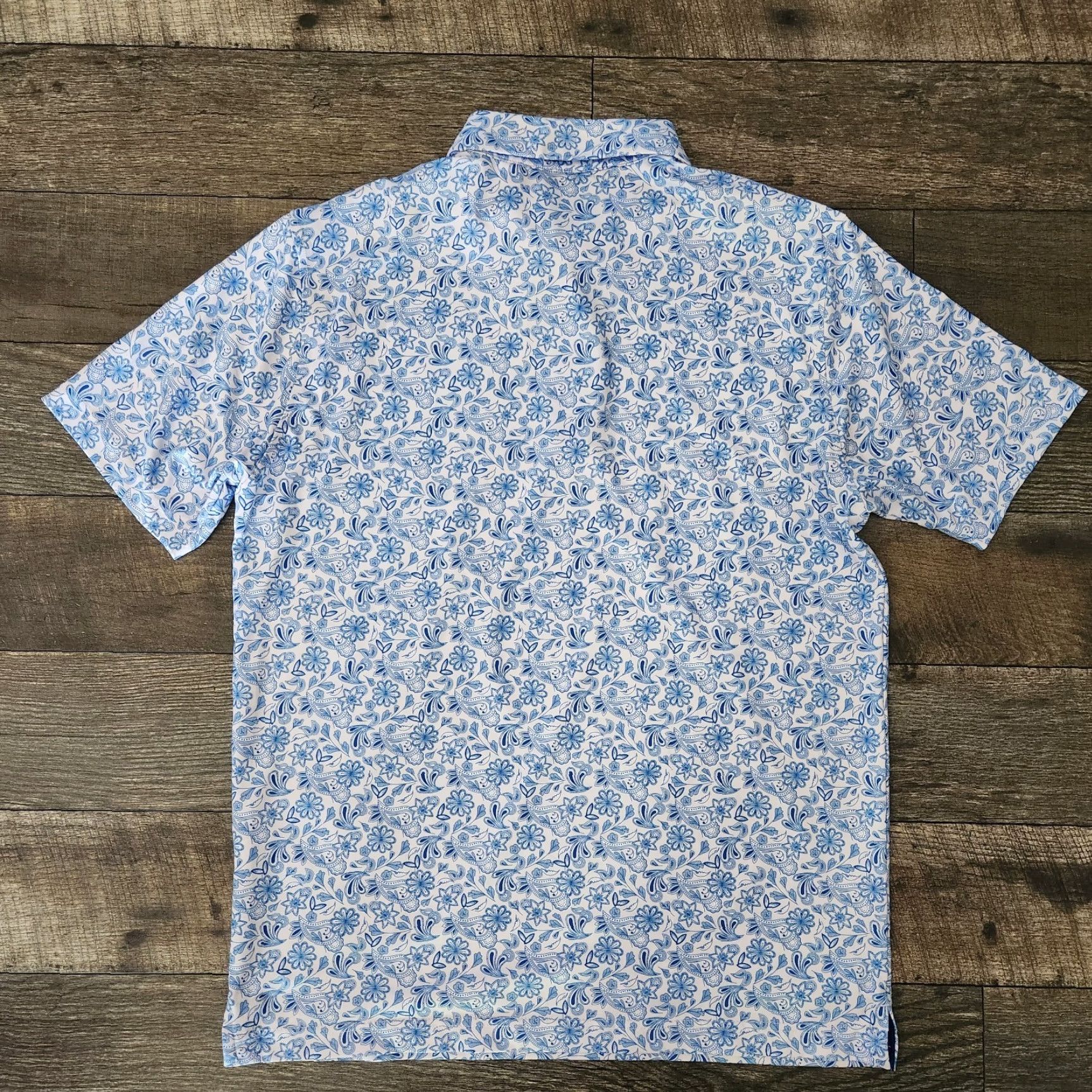 Vintage Maelreg Performance Polo Floral Paisley Pattern Blue Shirt Mens M Regular Short Sleeve Golf AOP Lightweight Stretch Breathable Button Logo Embroidered Size US M / EU 48-50 / 2 - 5 Thumbnail