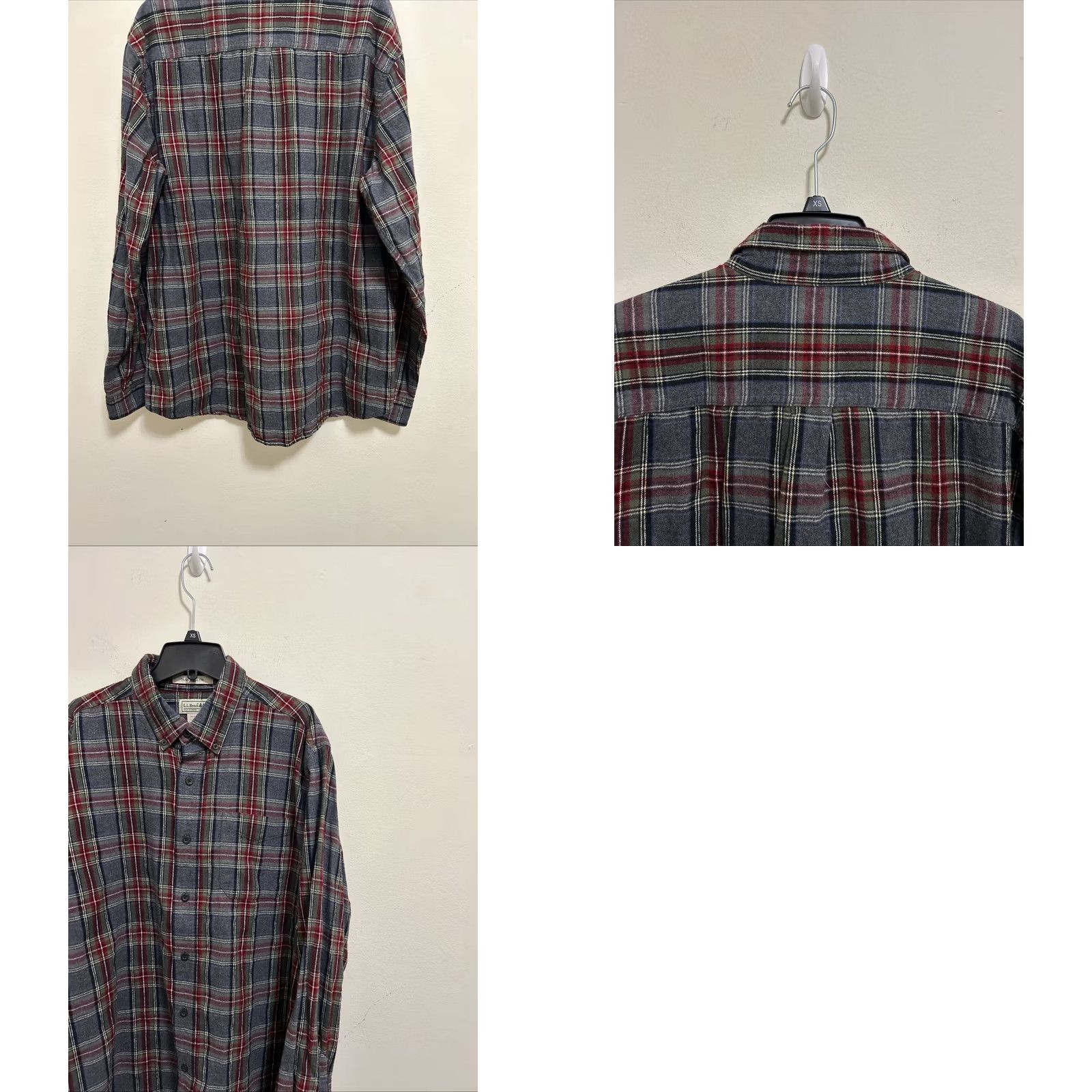Vintage L.L. Bean Flannel Shirt Mens Large Gray Red Scotch Plaid Traditional Fit Long Sleeve Button-Up Collared Size US L / EU 52-54 / 3 - 8 Thumbnail