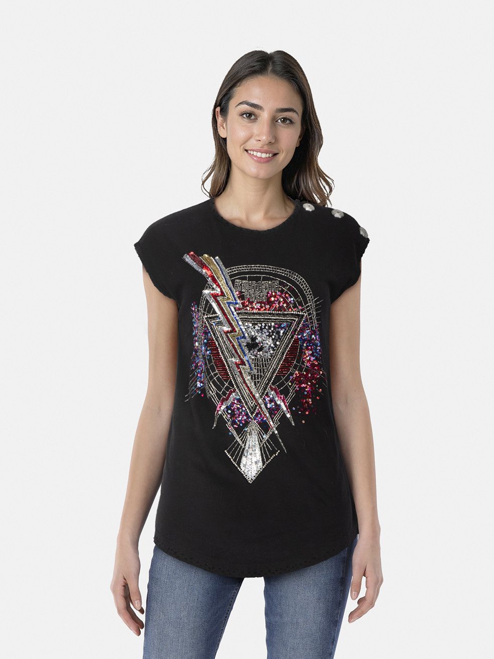 Balmain Graphic Sequinned Sleeveless Top Size L / US 10 / IT 46 - 1 Thumbnail