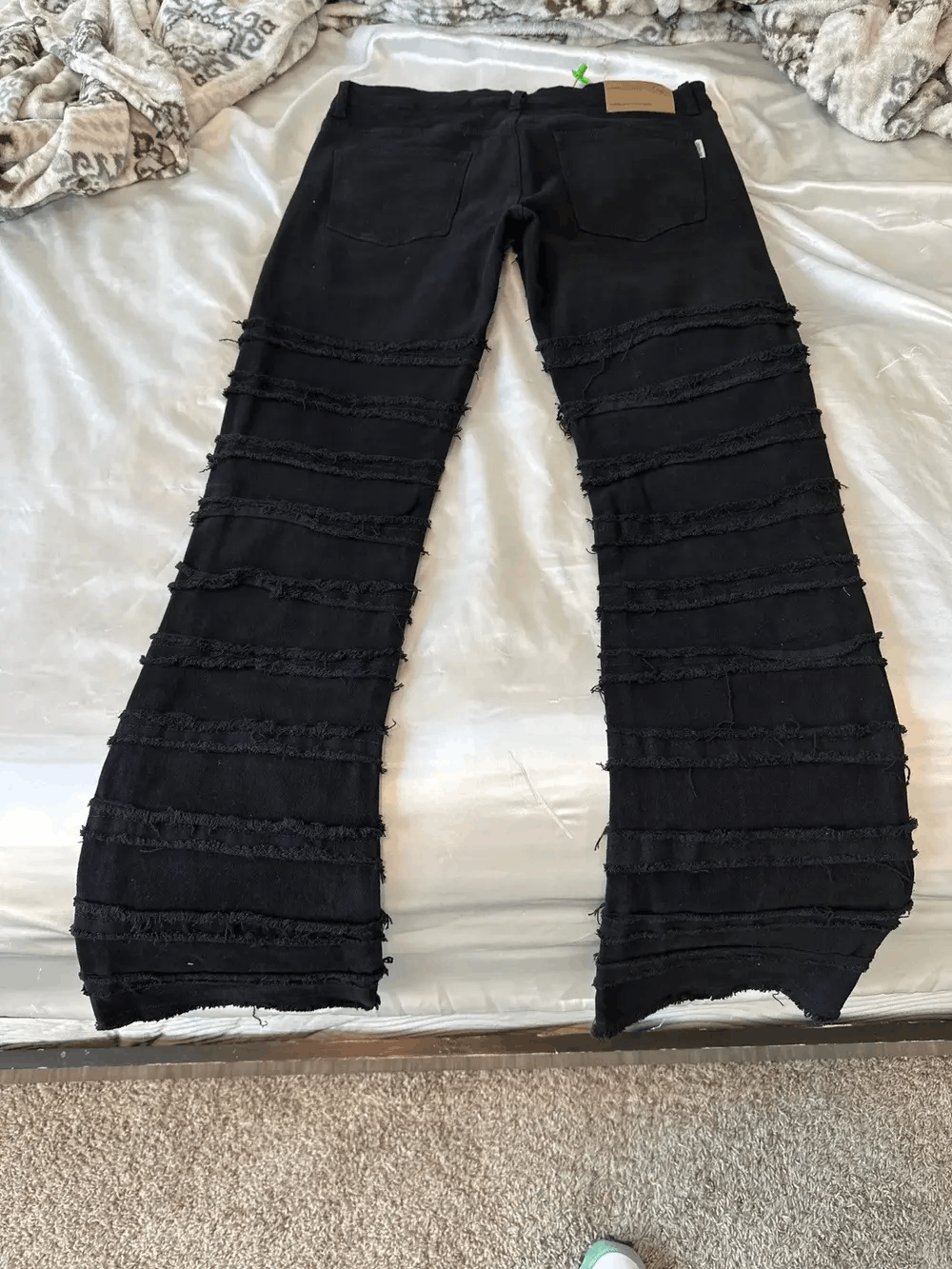 Jean × Vintage Black Striped Tassel Frayed Straight Baggy Jeans Pants Size US 32 / EU 48 - 4 Thumbnail
