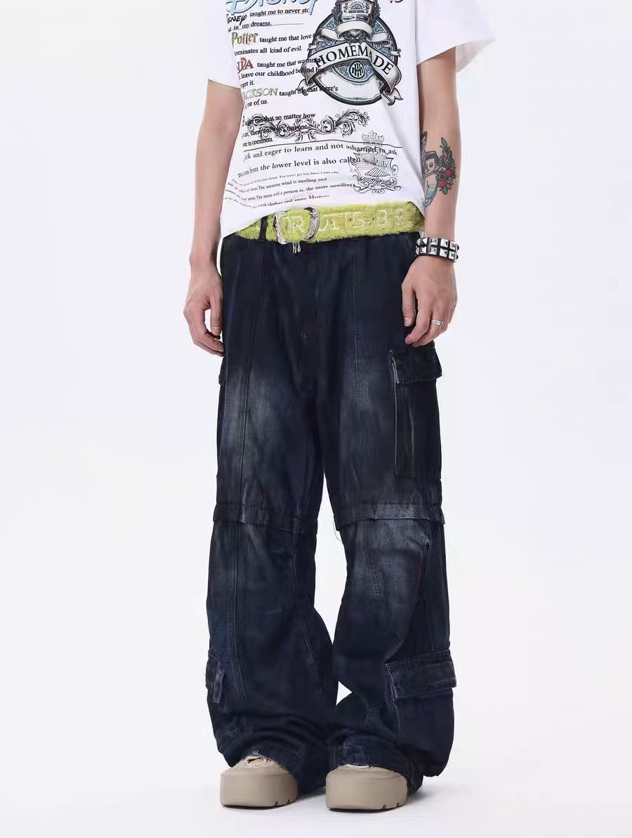 Japanese Brand × Jean Navy Blue Washed Loose Fit Work Jeans Size US 31 - 5 Thumbnail