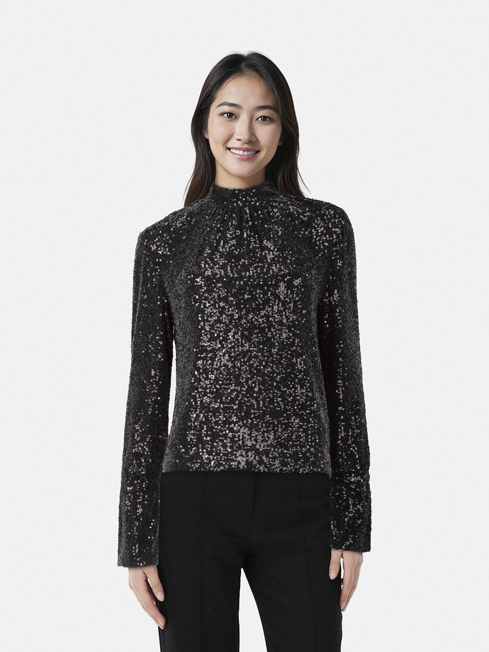 Zadig & Voltaire Black Sequinned Mock Neck Blouse Size S / US 4 / IT 40 - 1 Thumbnail