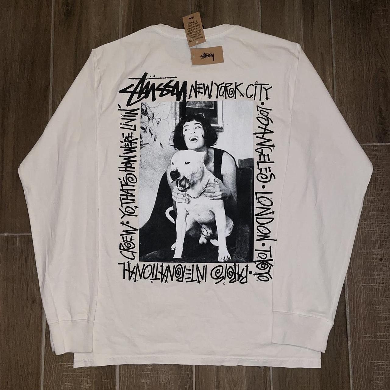 image of Stussy How We’Re Livin’ Pigment Dyed Long Sleeve T Shirt in Cream, Men's (Size Small)