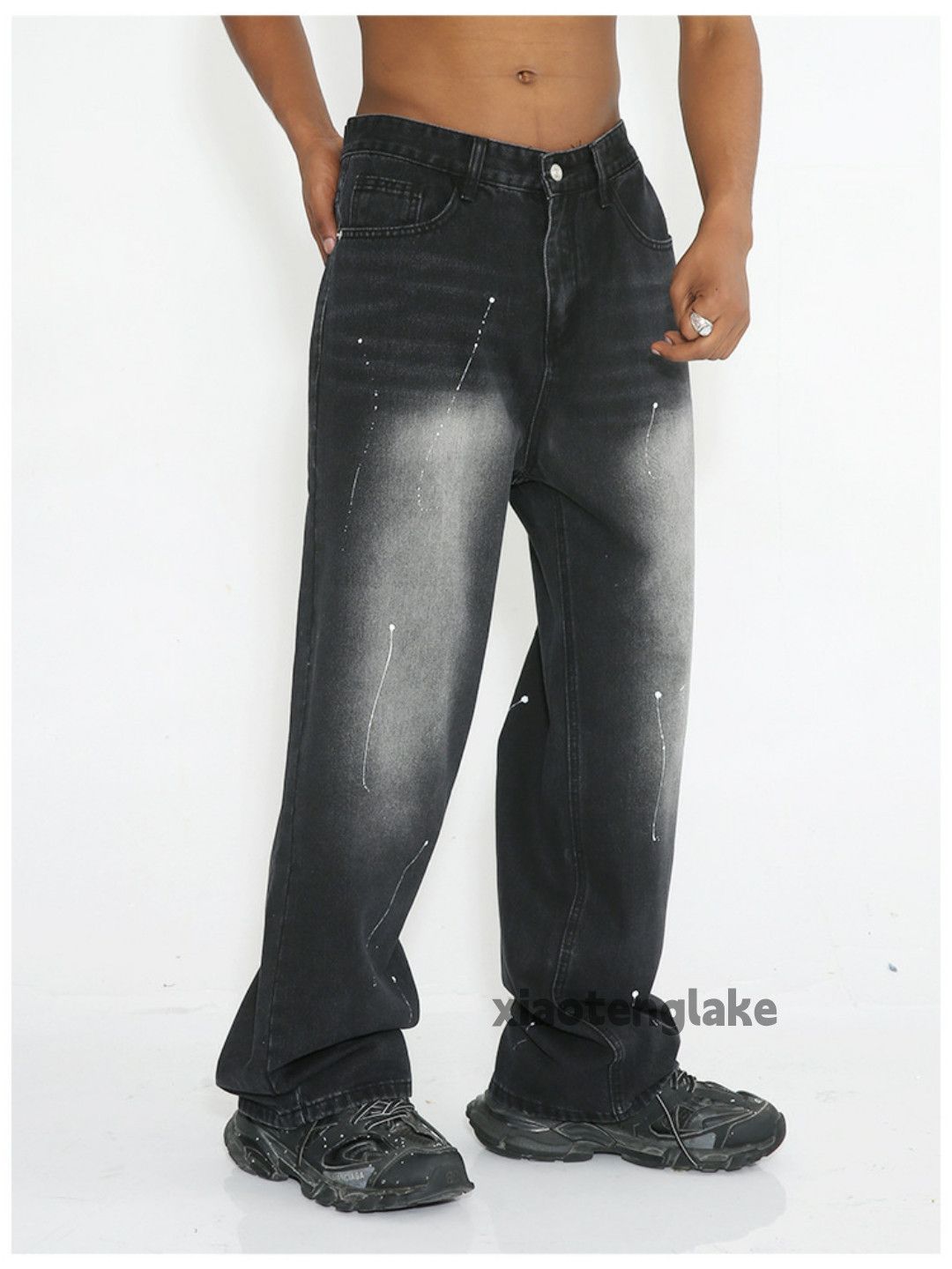 Jean × Vintage washed faded paint loose baggy skate hiphop jeans Size US 32 / EU 48 - 2 Thumbnail