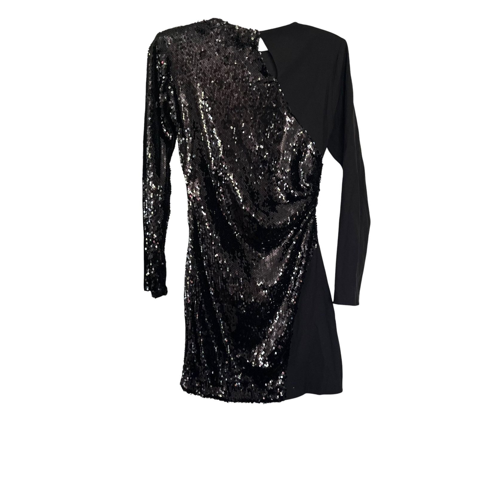 Zara Zara Black Sequin Contrast Mini Dress Long Sleeve Ruched Size XS / US 0-2 / IT 36-38 - 3 Thumbnail