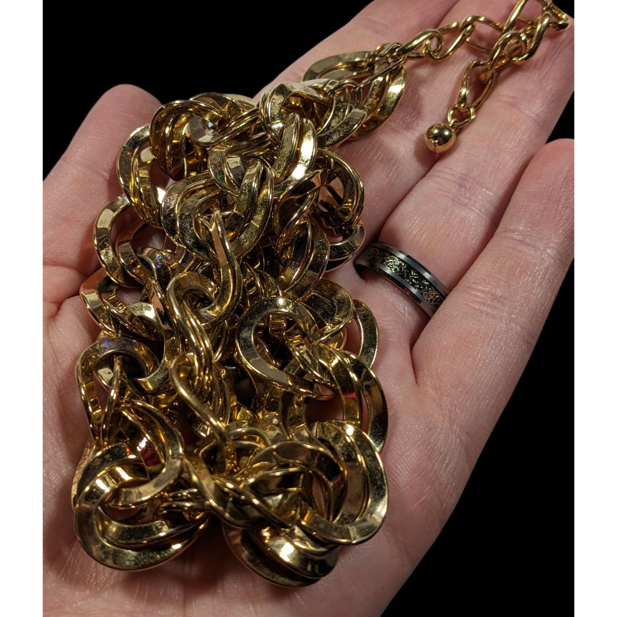 Other Vintage Midcentury Glam Heavy Gold Tone Double Loop Chain Ne Size ONE SIZE - 3 Thumbnail