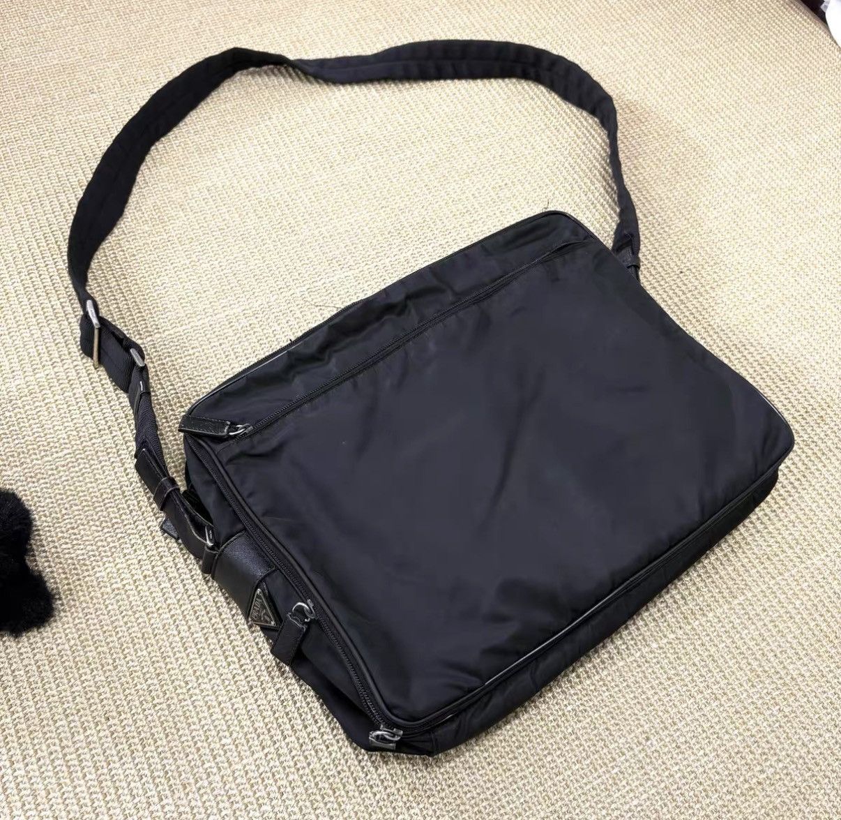 Prada Briefcase Logo Leather Panel Commute Bag J29