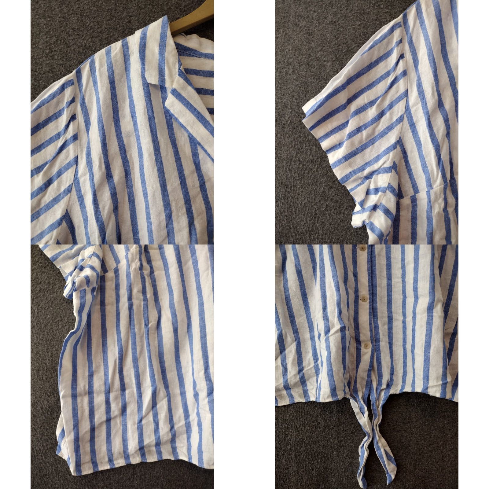 Vintage Ava & Viv Blue Striped Linen & Rayon Blend Button Front Top - Women's 3X Casual Shirt Size 3X Blue Pattern Striped All Seasons Womens (Plus) Size XXL / US 16-18 / IT 52-54 - 8 Thumbnail