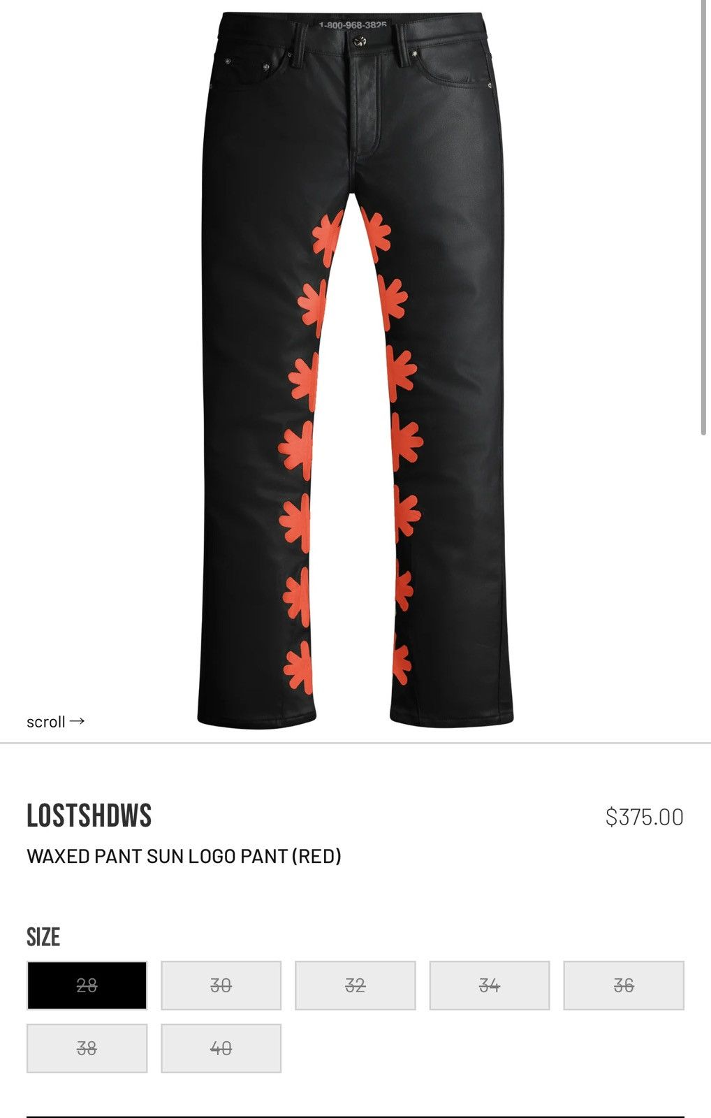 LOSTSHDWS LOSTSHDWS BLACK WAXED PANT SUN LOGO (RED) Size US 30 / EU 46 - 1 Thumbnail