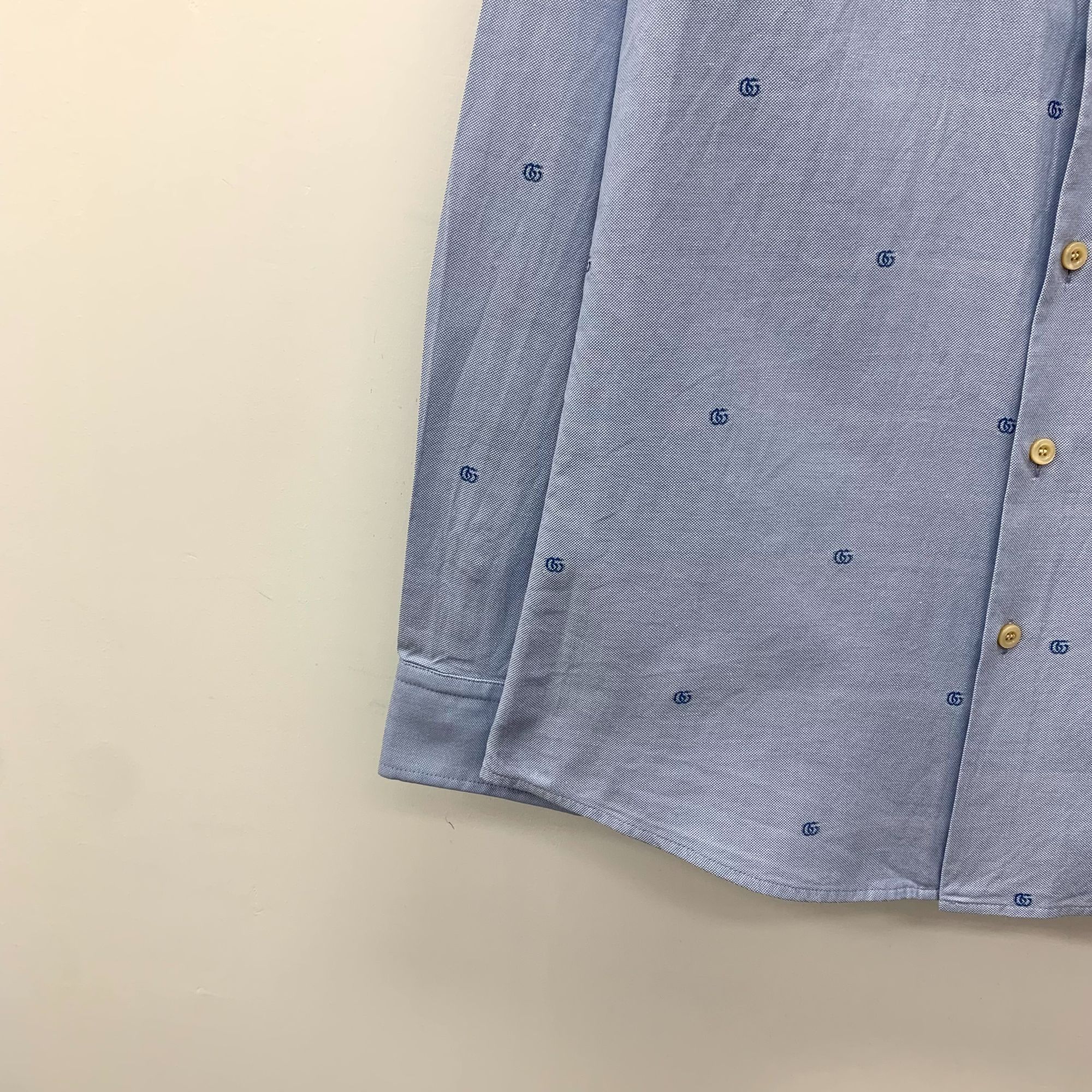Gucci Gucci Light Blue Double G Jacquard Cotton Long-Sleeve Shirt Size XS / US 0-2 / IT 36-38 - 6 Thumbnail