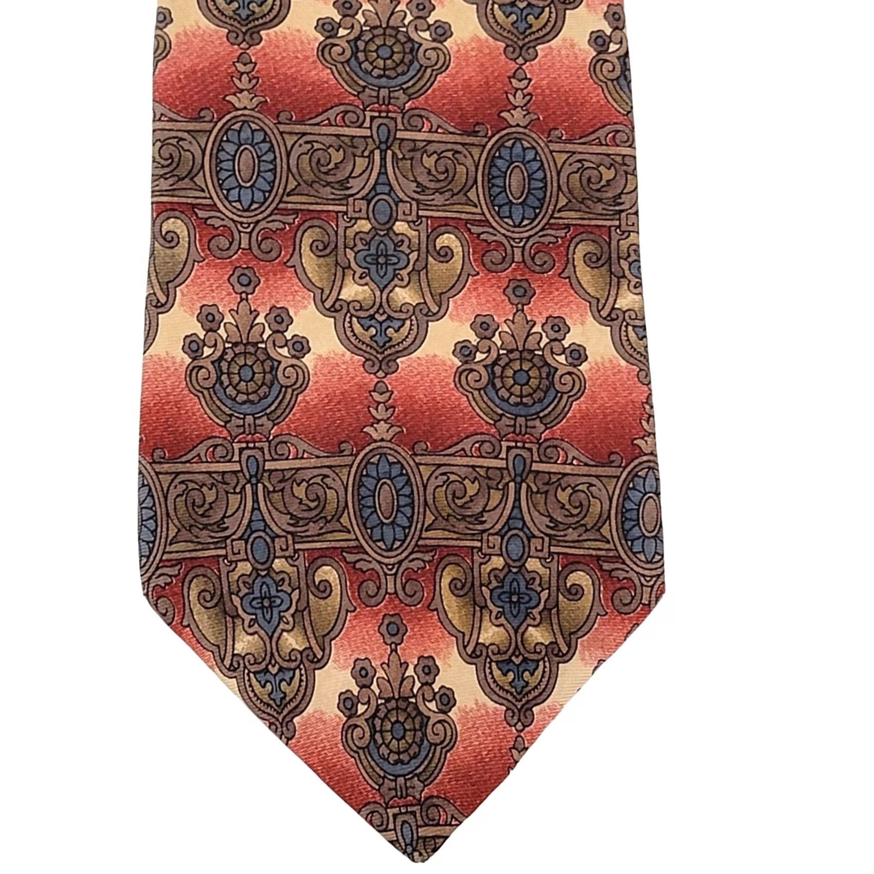 Oscar De La Renta Vtg Oscar de la Renta Silk Tie Geometric Designer USA Old World Necktie Silky Size ONE SIZE - 2 Thumbnail