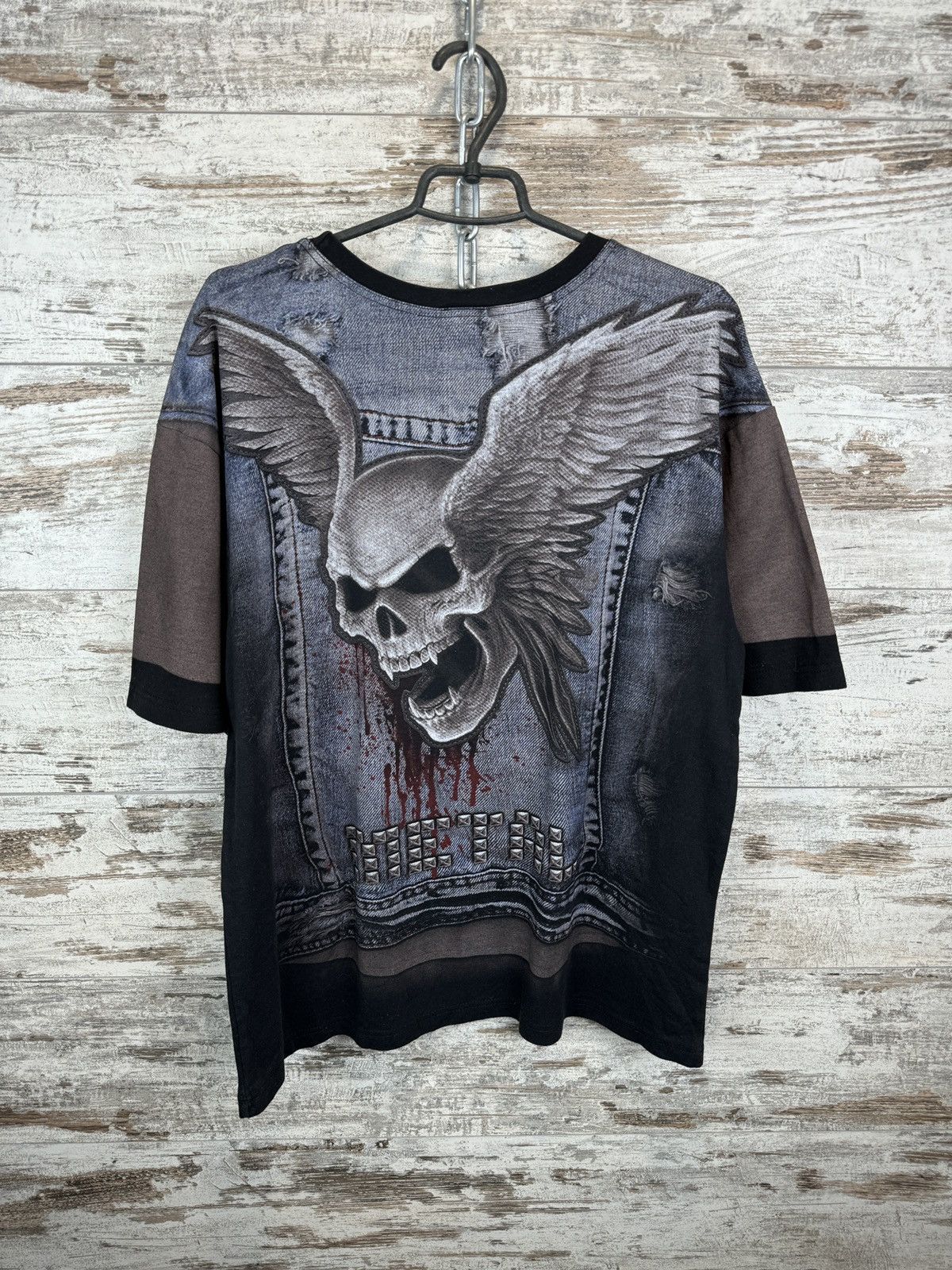 Japanese Brand Mens Vintage Spiral T-shirt tee all print skull biker y2k Size US XXL / EU 58 / 5 - 7 Thumbnail