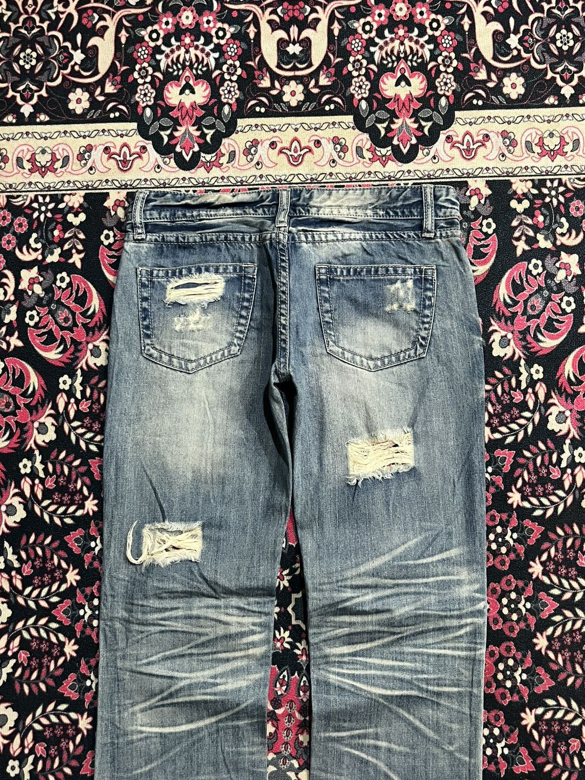 Japanese Brand Vintage Japanese Brand African Taro Trashed Blue Washed Jean Size 29" - 5 Thumbnail