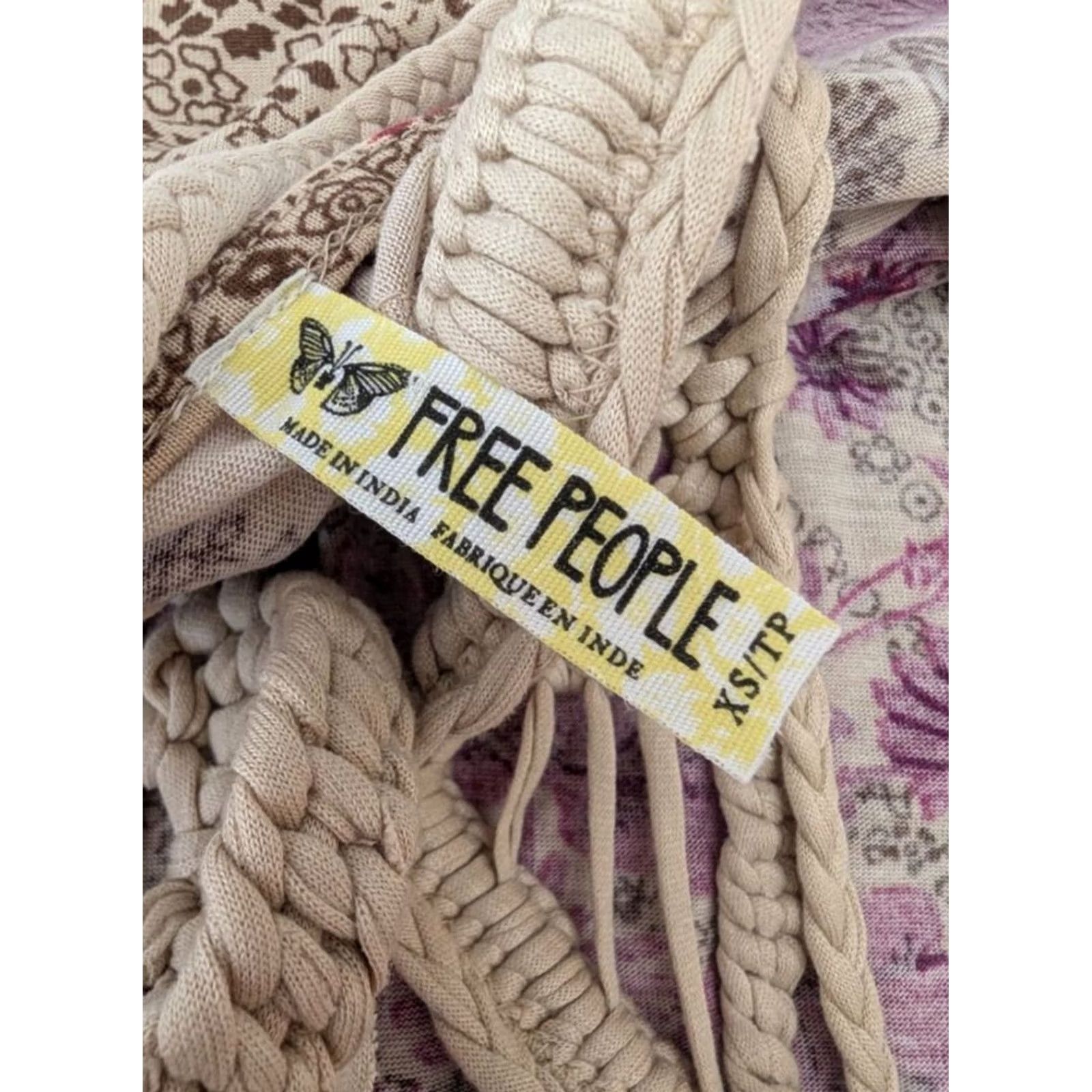 Free People Free People Womens Tank Top Paisley Braided Rope Strap Sleeveless XS Purple Cream Multicolor Bohemian 70s Festival Summer Hippie Romance Womens Size XS / US 0-2 / IT 36-38 - 4 Thumbnail
