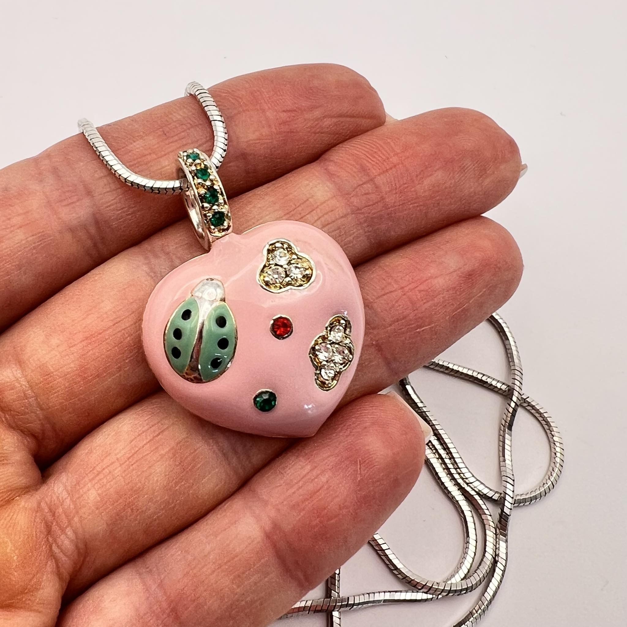 Sterling Silver Vintage Sterling Silver 925 Jewelry Necklace Heart Enamel I Size ONE SIZE - 8 Thumbnail