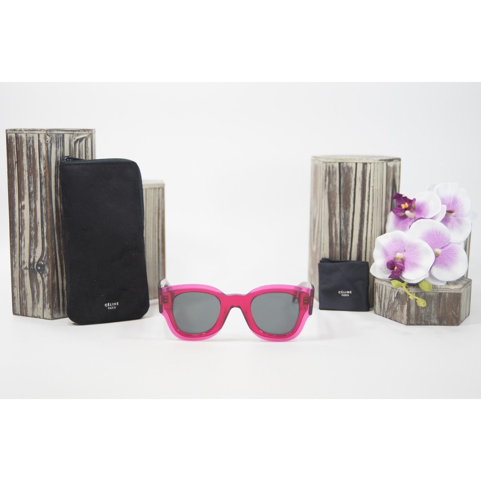 Celine Celine Fuchsia Acrylic Cat Eye Logo Sunglasses NWT Case Size ONE SIZE - 6 Thumbnail