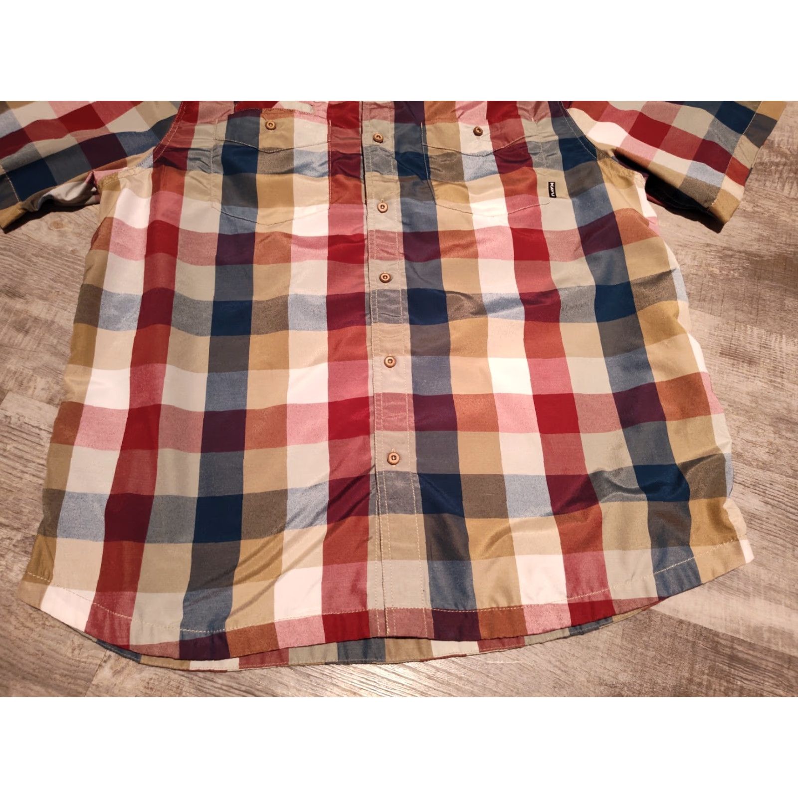 KAVU KAVU Park Lane Button-Up Shirt Men’s XL Short Sleeve Plaid Multicolor Polyester Knit Regular Size US XL / EU 56 / 4 - 3 Thumbnail