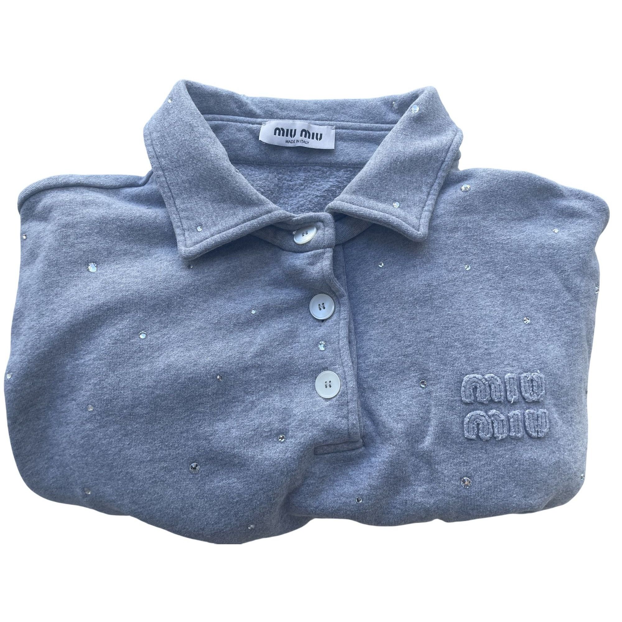 Miu Miu Miu Miu Gray Embellished Cropped Polo Sweatshirt W/ Button F Size M / US 6-8 / IT 42-44 - 4 Thumbnail