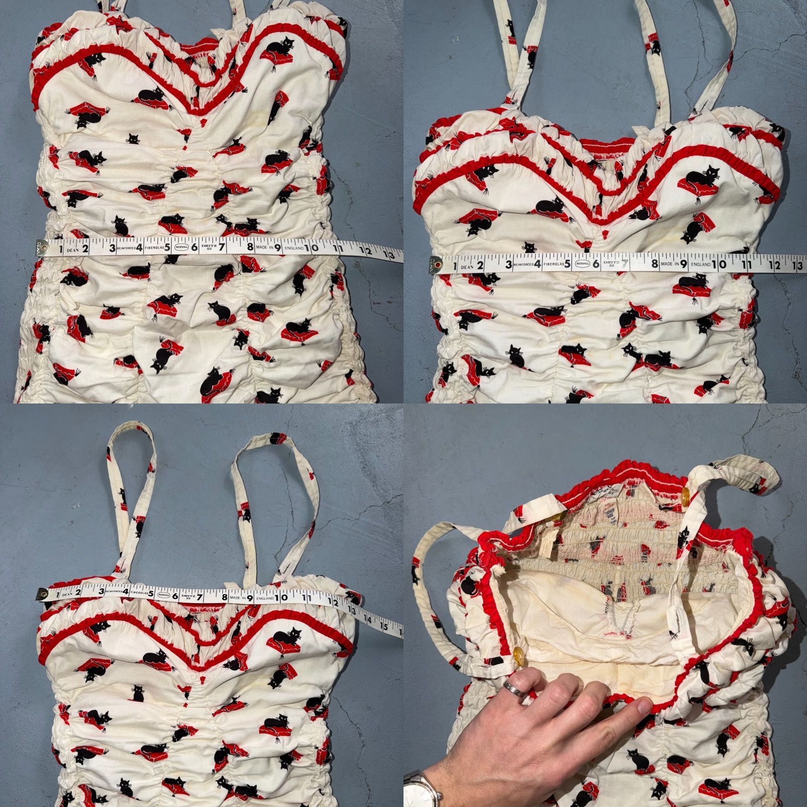 Catalina VTG Catalina Swimsuit S White 1950s Hollywood Swim Wear Black Cats Rockabilly Size S / US 4 / IT 40 - 8 Thumbnail