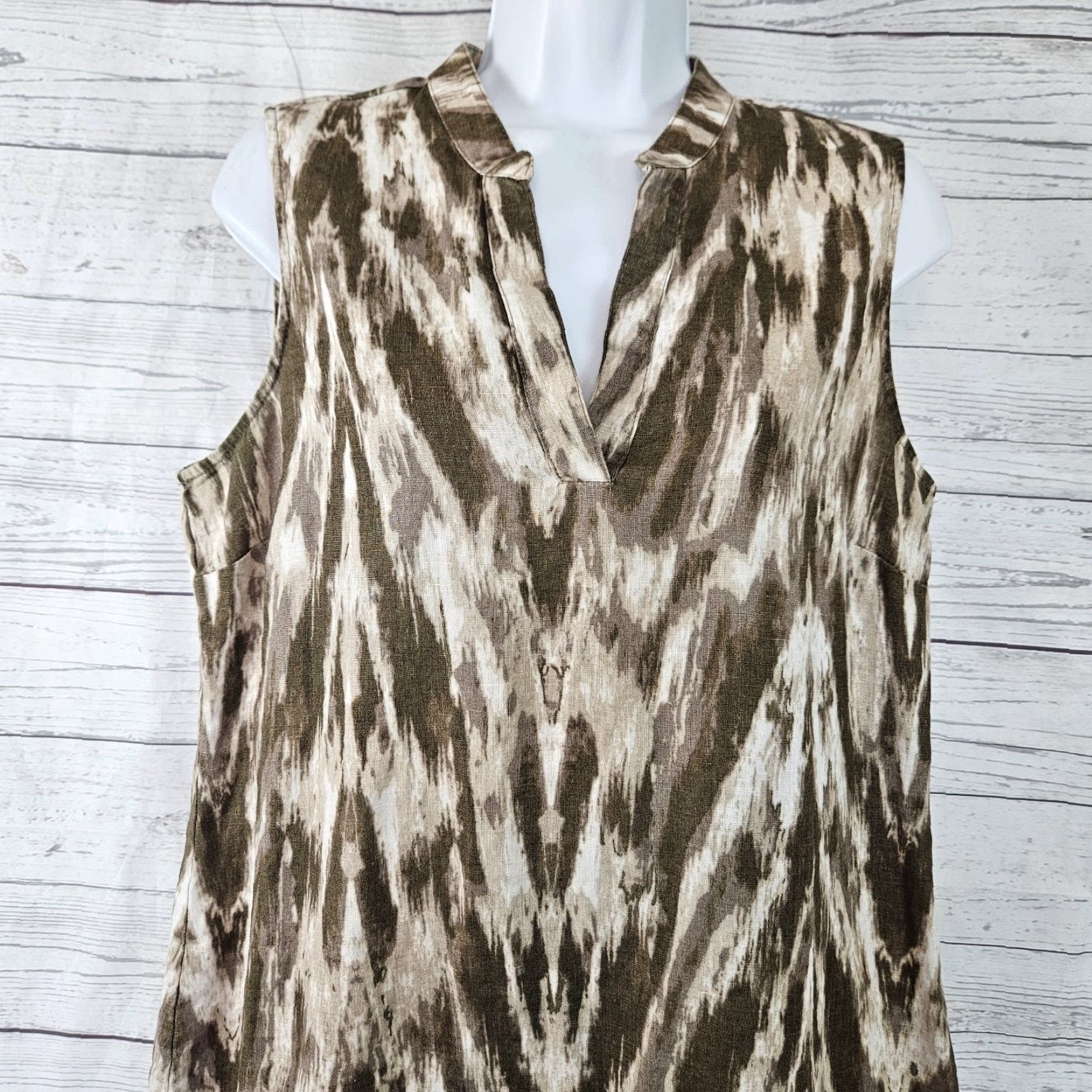 Vintage Chico's Women's Linen Dress L Gray Green Sleeveless Side Zip Dress Length Knee Length A-Line Vintage No Size L / US 10 / IT 46 - 2 Thumbnail