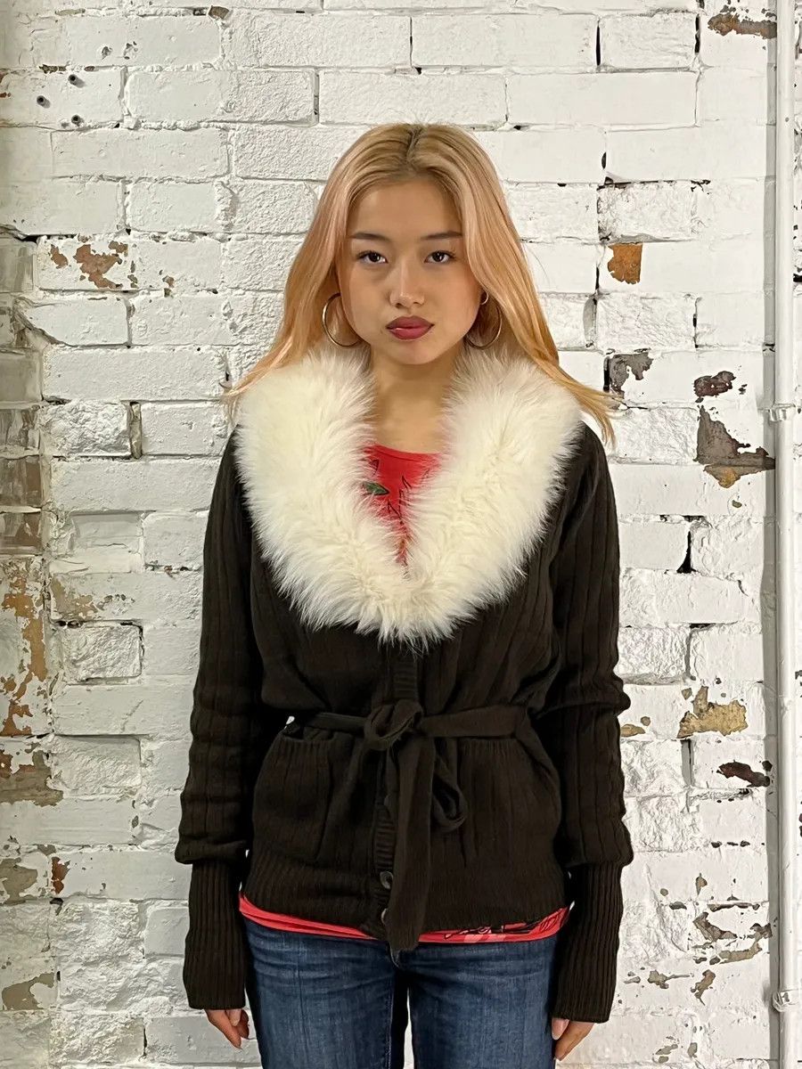 Prada 2000s Prada Brown Fur Collar Cardigan Sweater Size M / US 6-8 / IT 42-44 - 1 Thumbnail