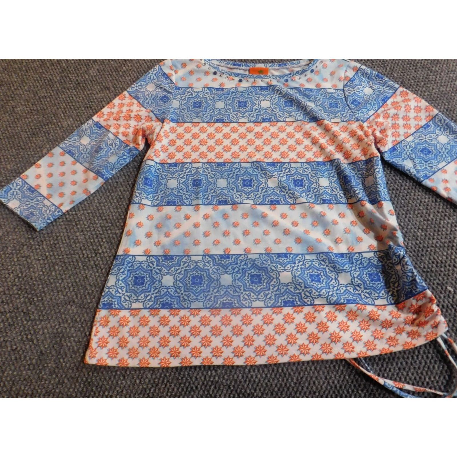 Vintage Hearts of Palm Blouse Womens M Blue Striped Crew Neck Pullover Long Sleeve Polyester Ruffle Casual Regular Vintage No Size M / US 6-8 / IT 42-44 - 3 Thumbnail
