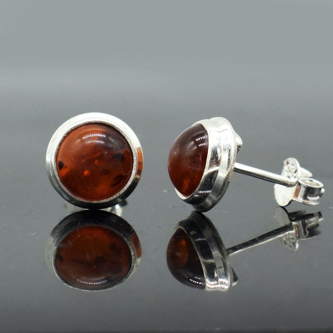 Handmade Natural Baltic Amber Stud Earrings: Sterling Silver Jewelry Size ONE SIZE - 5 Thumbnail