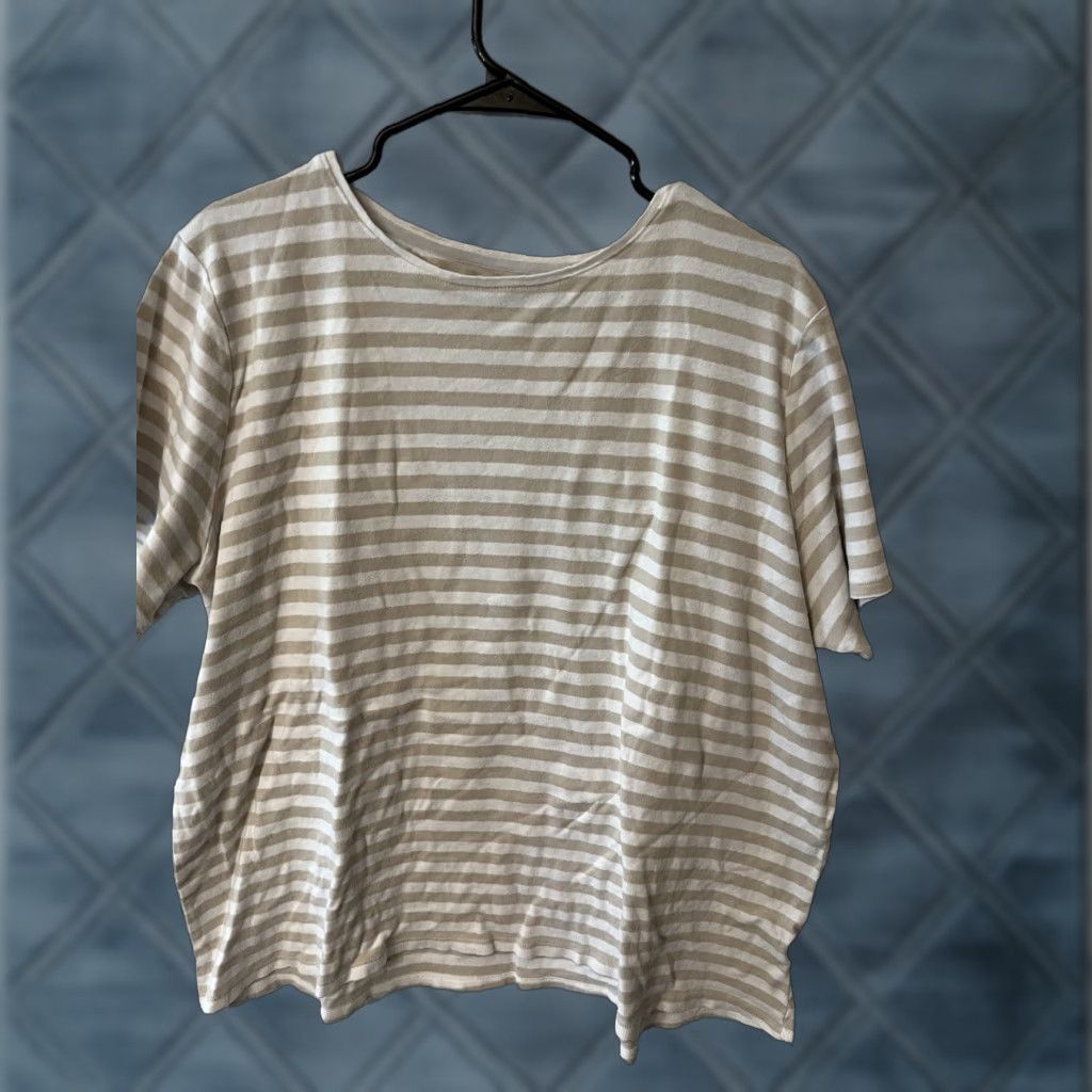Croft & Barrow Croft & Barrow T-Shirt Women's Beige Striped 2X Short Sleeve Crew Neck 100% Cotton Classic Tee Plus Size Mens Women? Size XXL / US 16-18 / IT 52-54 - 1 Thumbnail
