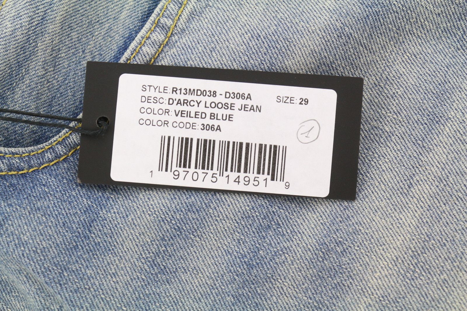 R13 D'ARCY LOOSE 29 Veiled Washed Faded Blue Logo 85446 Size US 29 - 6 Thumbnail