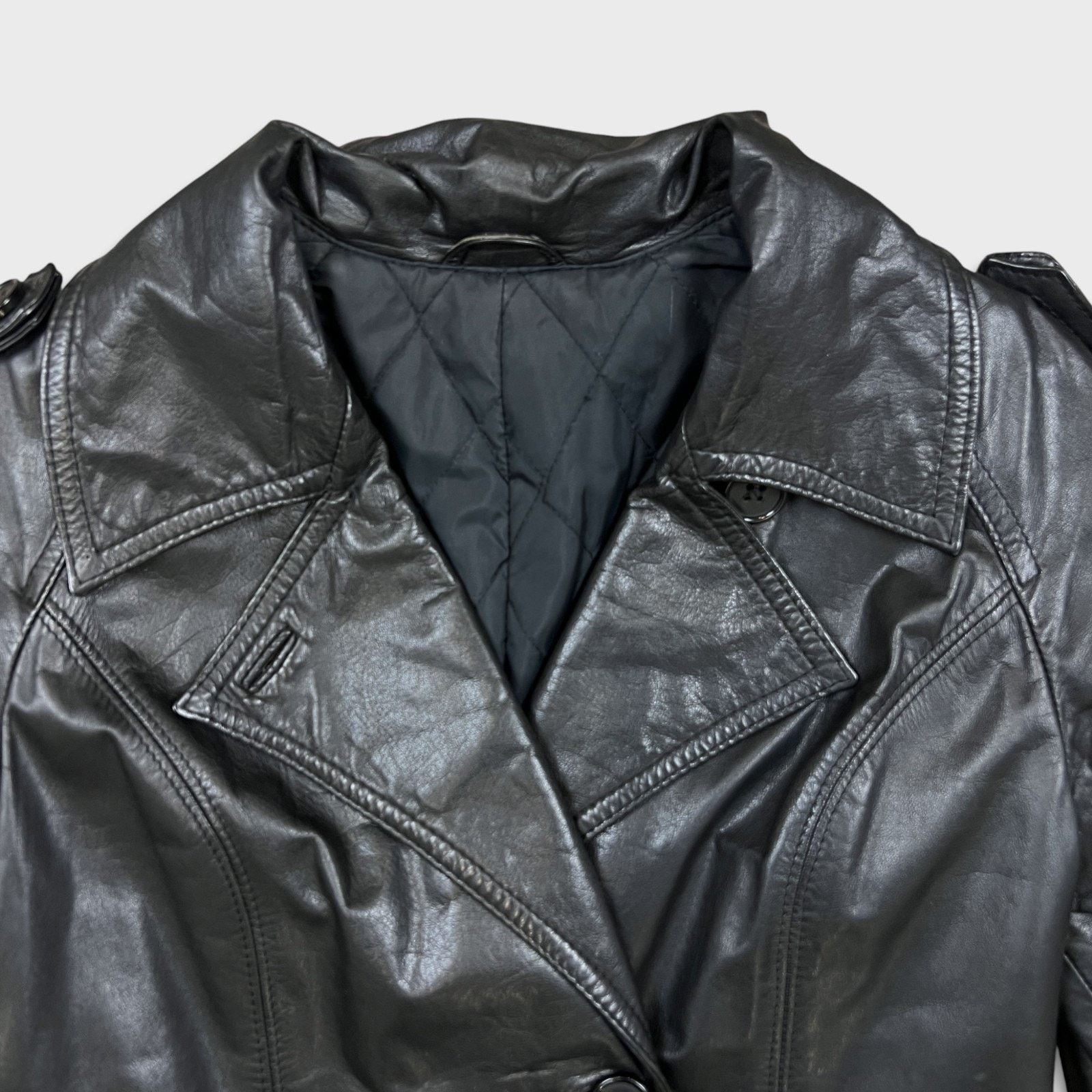 Vintage Vintage JOFAMA Swedish Leather Trench Coat Quilted Lined 90s Size M / US 6-8 / IT 42-44 - 2 Thumbnail