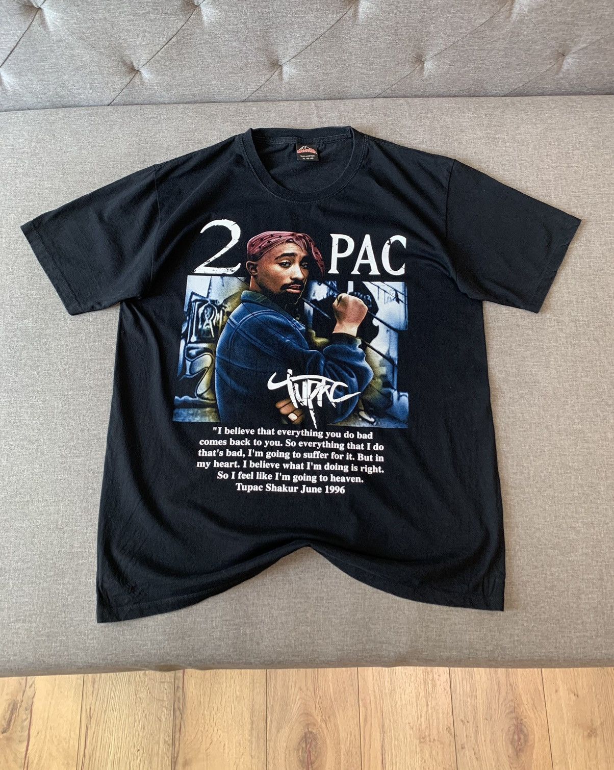 Image of Band Tees x Rap Tees Rock Tees Tupac Shakur 1996 2Pac T Shirt in Black, Men's (Size XL)