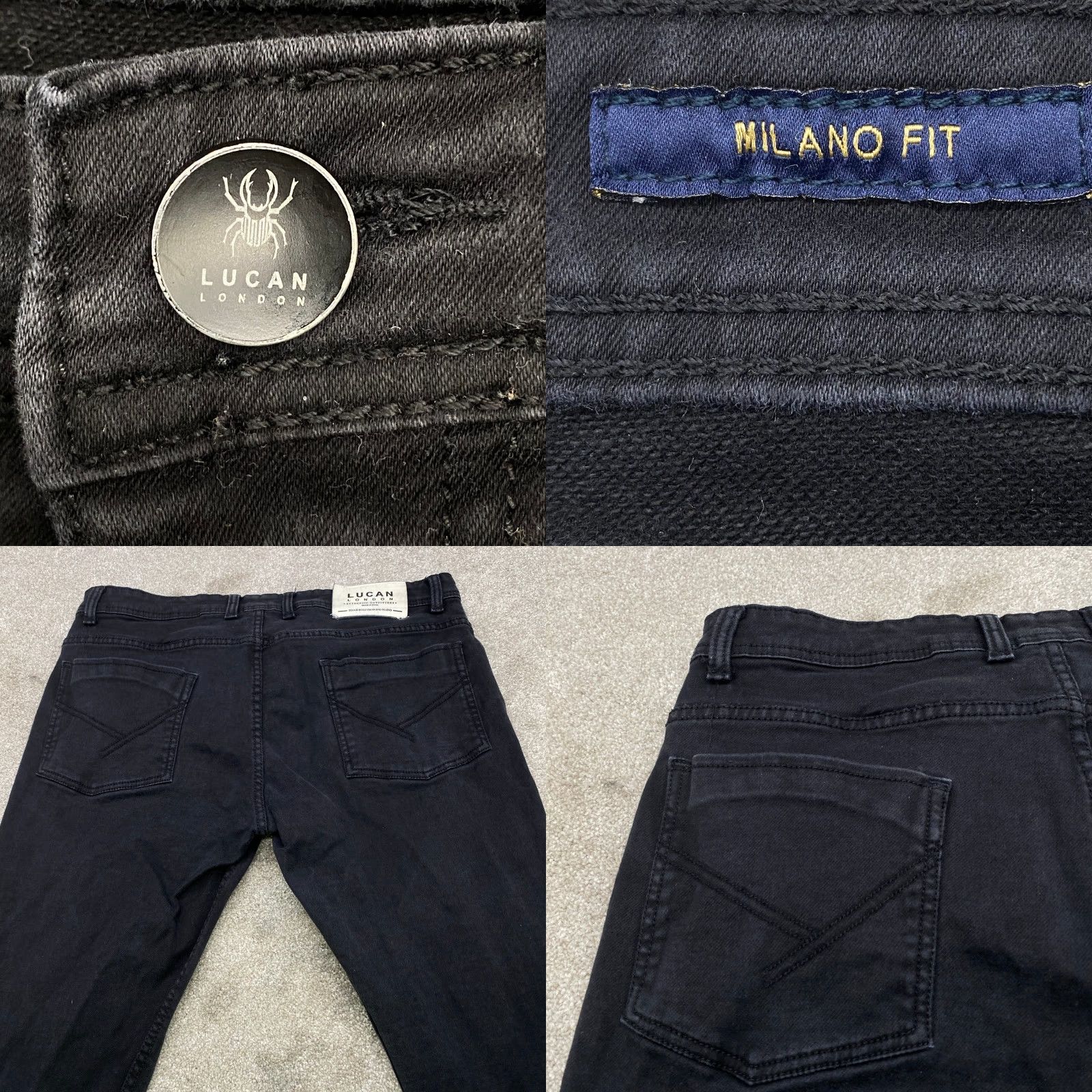 Vintage Lucan London Jeans Men's 36x28 Black Stretch Straight Leg Milano Fit 6939 - Regular Waist 36 Black Denim Cotton Spandex 5-Pocket Mens Size US 36 / EU 52 - 8 Thumbnail
