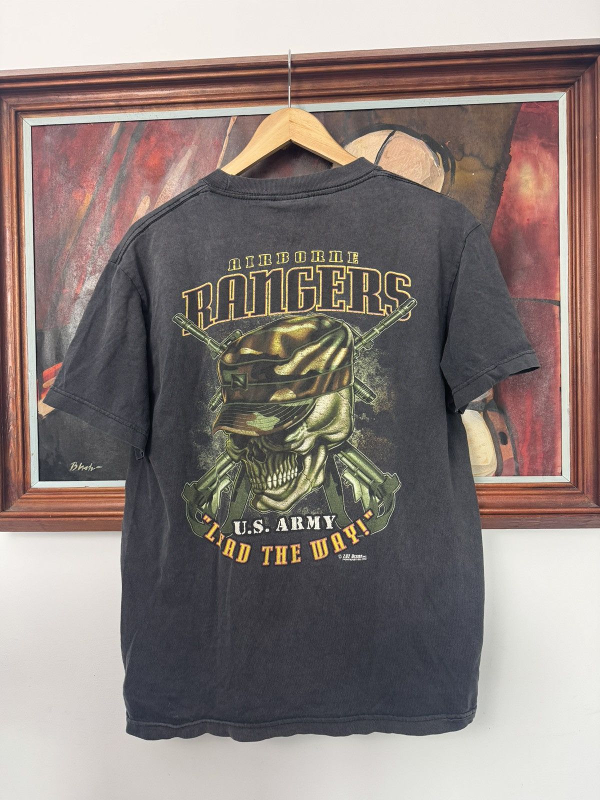 Vintage US Army Airborne Rangers Skull Logo Vintage Washed Tee Rare Size US M / EU 48-50 / 2 - 1 Thumbnail