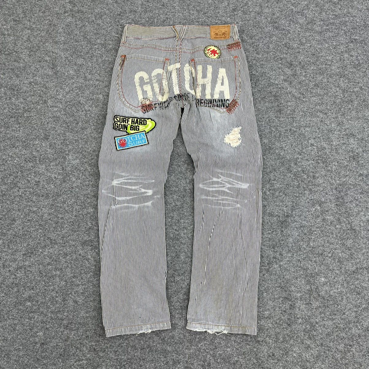 Japanese Brand Y2K Gotcha Striped Distressed Jeans Patchwork Size US 32 / EU 48 - 1 Thumbnail