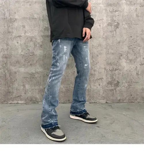 distressed grunge paint flared jeans