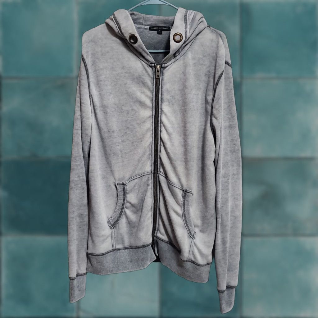 Vintage VINTAGE Robert Barakett Hoodie Mens L Gray Bellburns Long Sleeve Full Zip No Drawstring Size US L / EU 52-54 / 3 - 1 Thumbnail