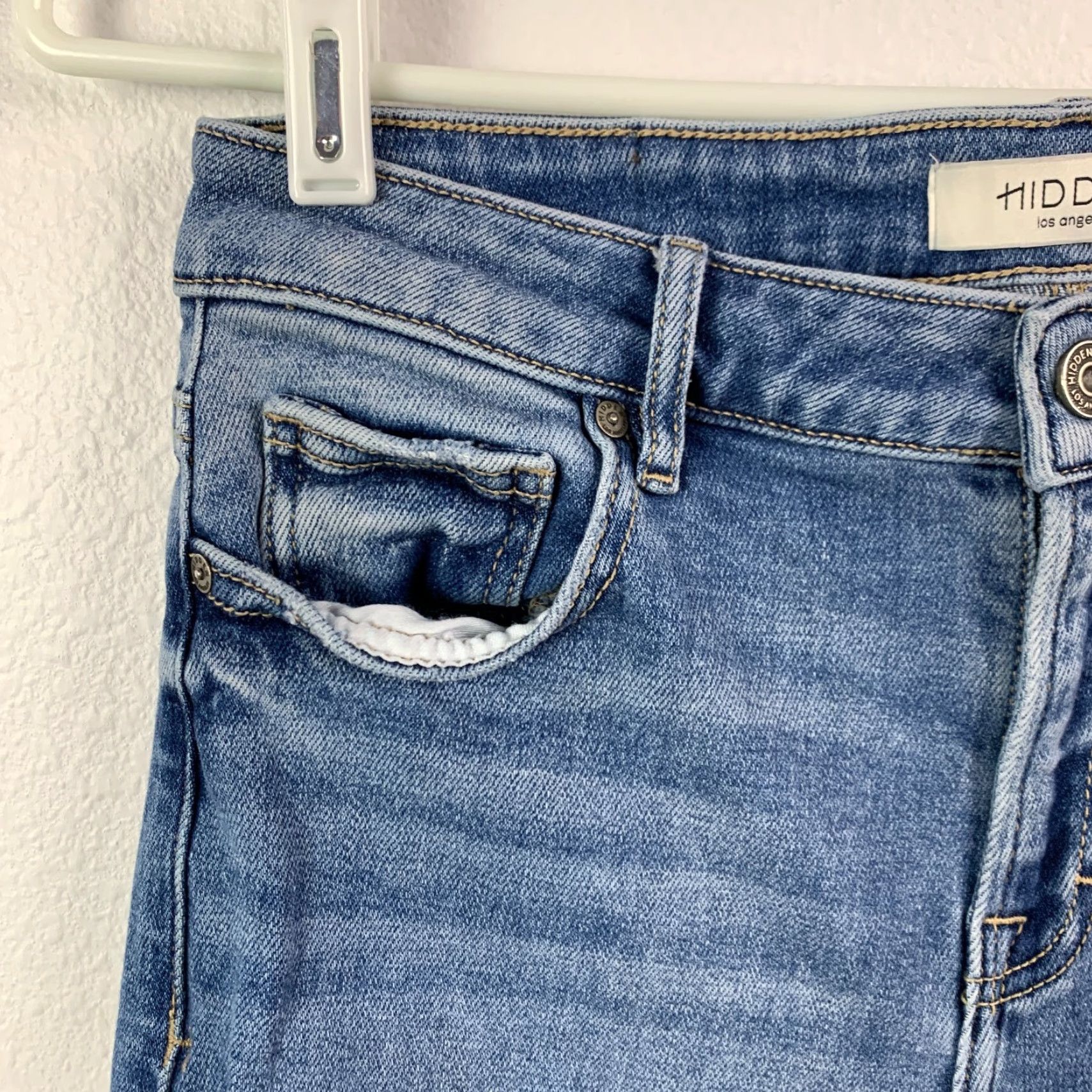 Vintage Hidden Jeans Main Selling Point Womens Jeans Size 28 Blue 5-Pocket Design Straight Bohemian Grunge Wash Stain Size 28" / US 6 / IT 42 - 4 Thumbnail