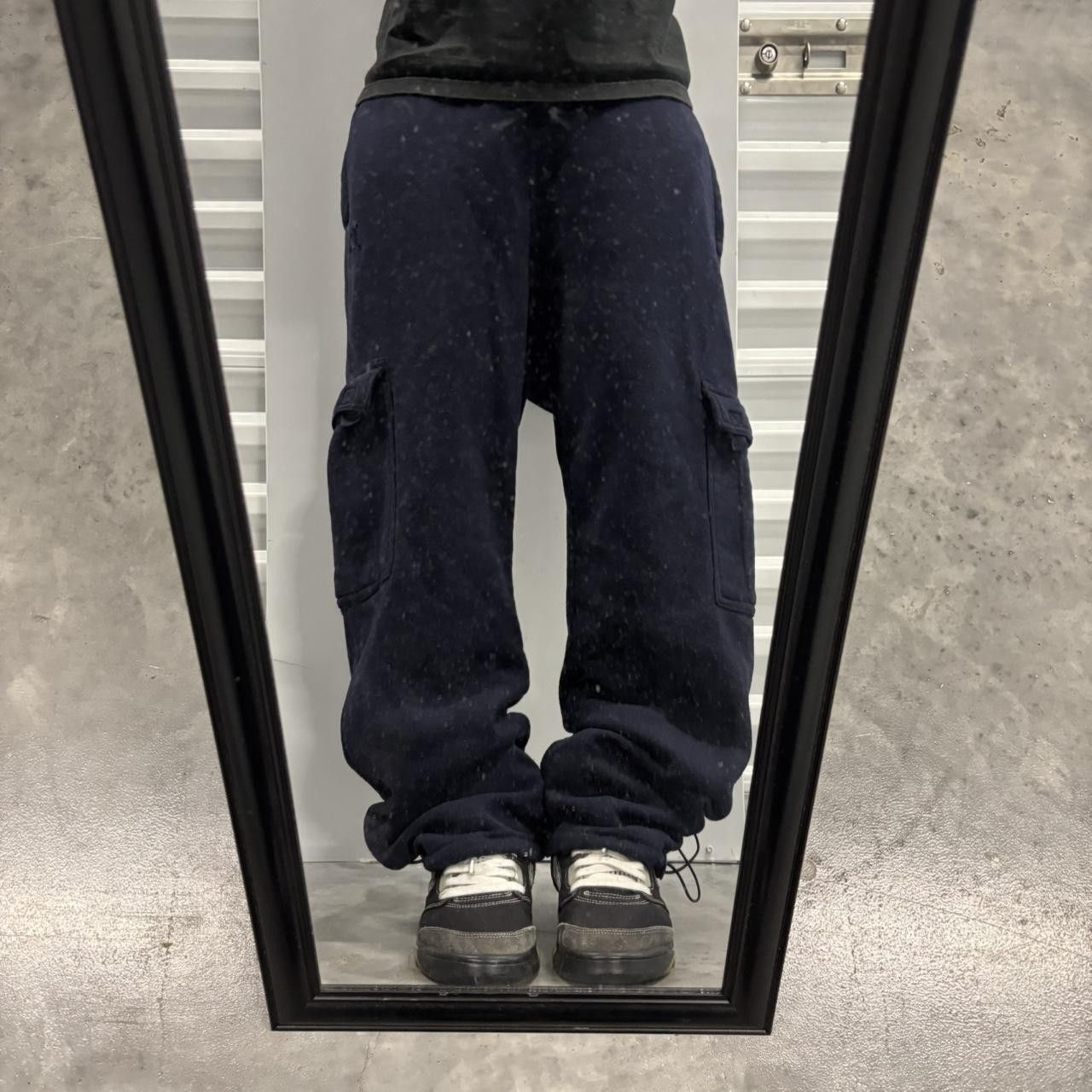 Japanese Brand × Vintage Crazy Vintage Y2K/2000s Baggy Navy Blue Skater Style Cargo Sweatpants! Size US 30 / EU 46 - 1 Thumbnail