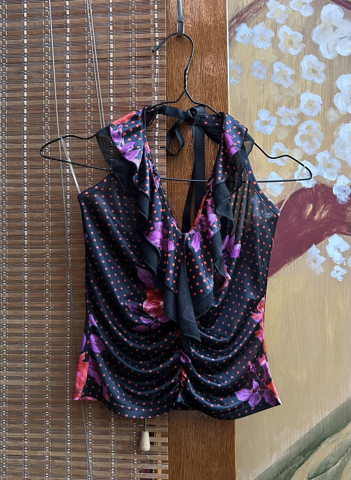 Morgan De Toi Y2K Morgan de Toi Ruffle Halter Neck Floral Polka Dot Top Size S / US 4 / IT 40 - 1 Thumbnail