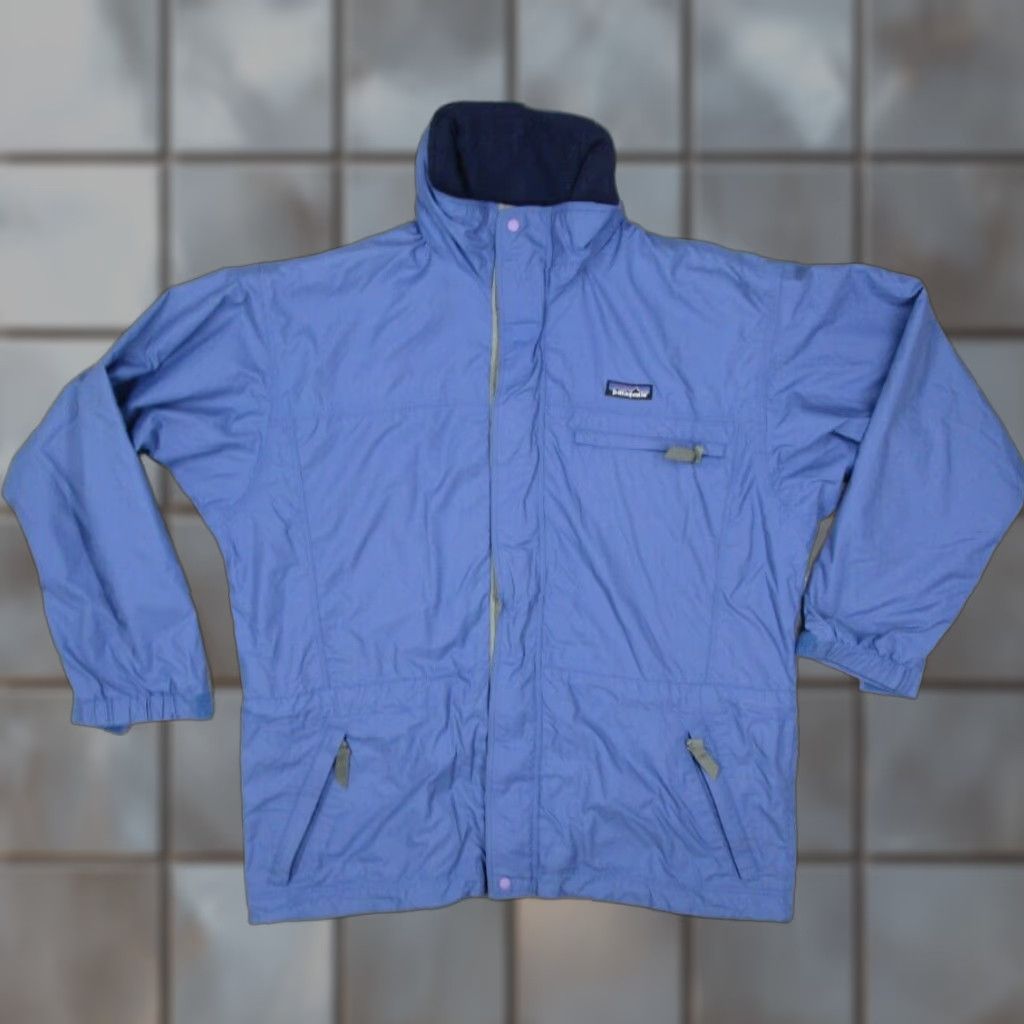 VINTAGE Patagonia Jacket Women M Blue Travel Guide Full Zip Hood Pockets