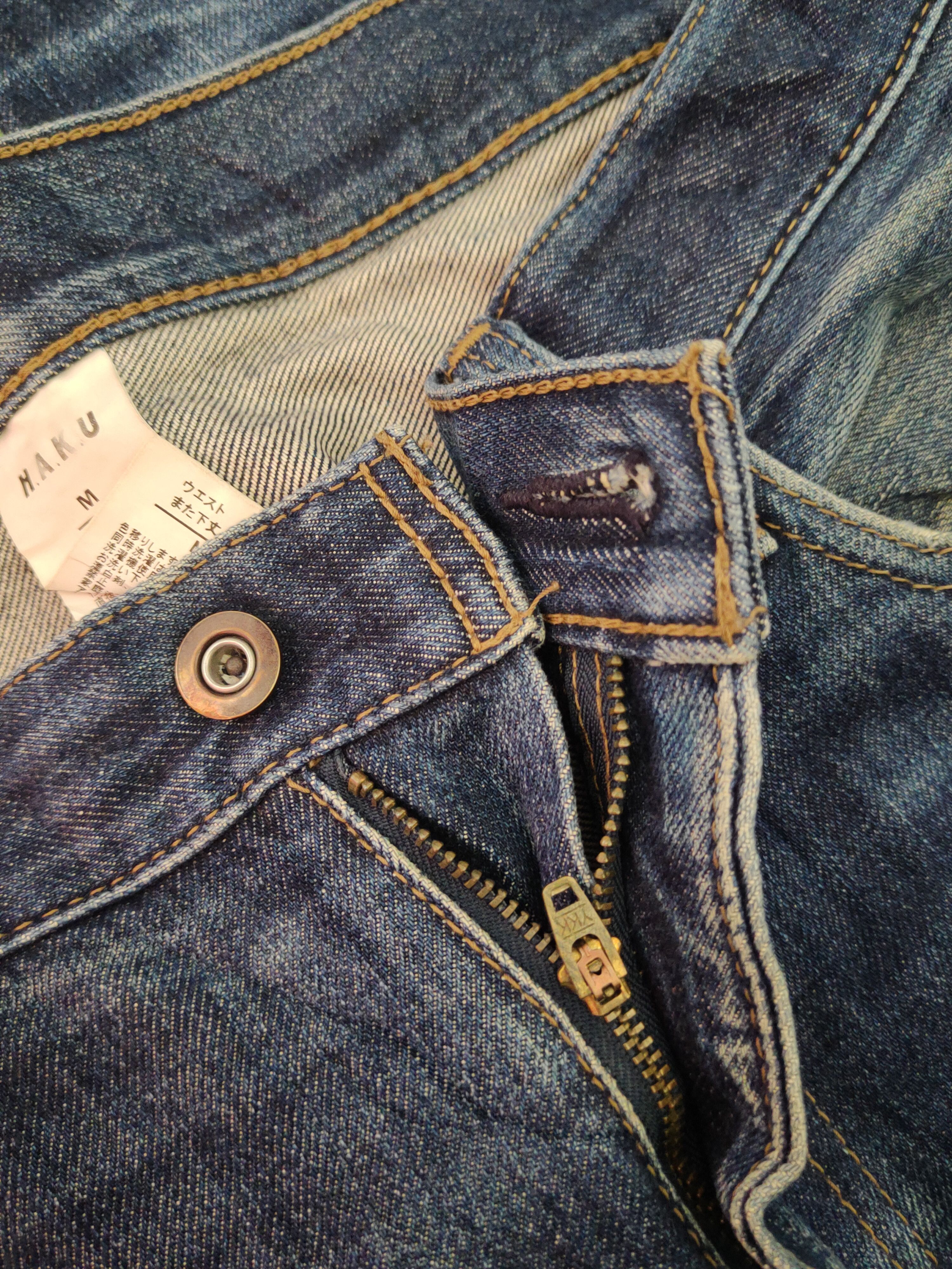 Japanese Brand H.A.K.U Dark Blue Distressed Ripped Jeans #S1655 Size US 31 - 14 Thumbnail