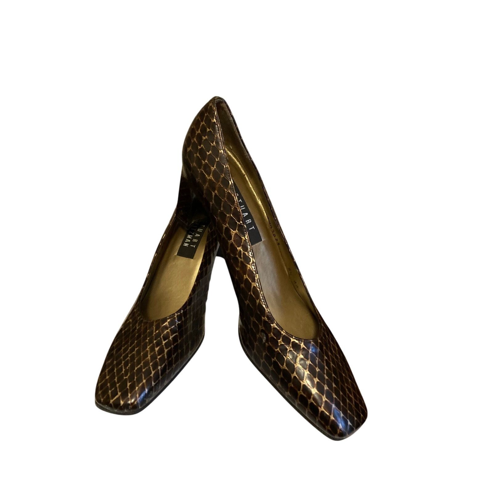 Stuart Weitzman STUART WEITZMAN – Embossed Leather Block Heels (Sz 8.5) Size US 8.5 / IT 38.5 - 1 Thumbnail