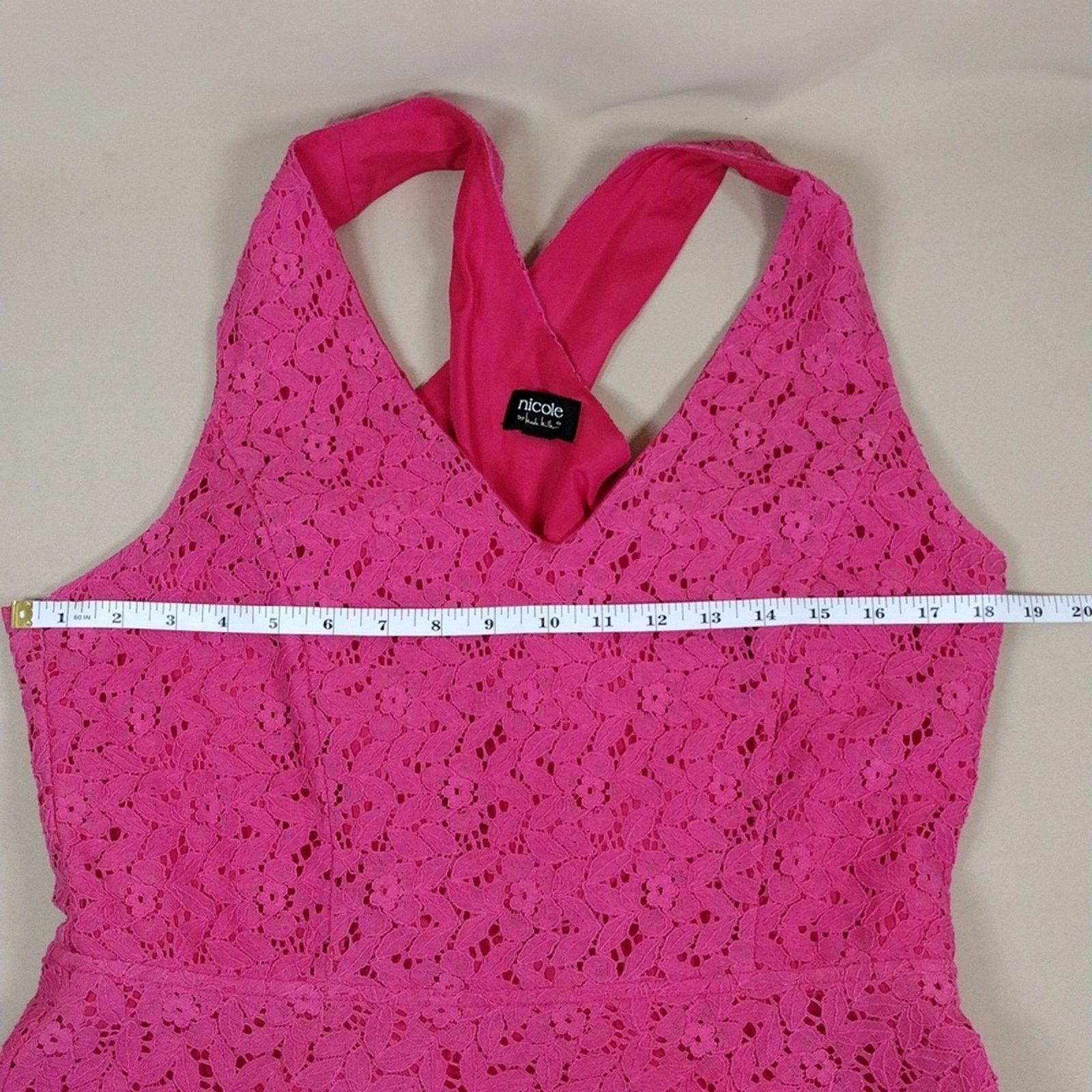 Other Nicole by Nicole Miller Hot Pink Lace Top Flowy Blouse Size M / US 6-8 / IT 42-44 - 9 Thumbnail