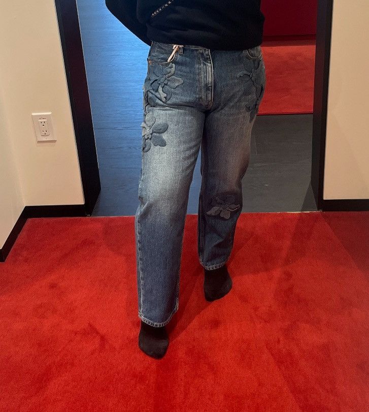 Valentino o1s1wg110625 Embroidered Denim Trousers in Medium Blue Size 27" / US 4 / IT 40 - 13 Thumbnail