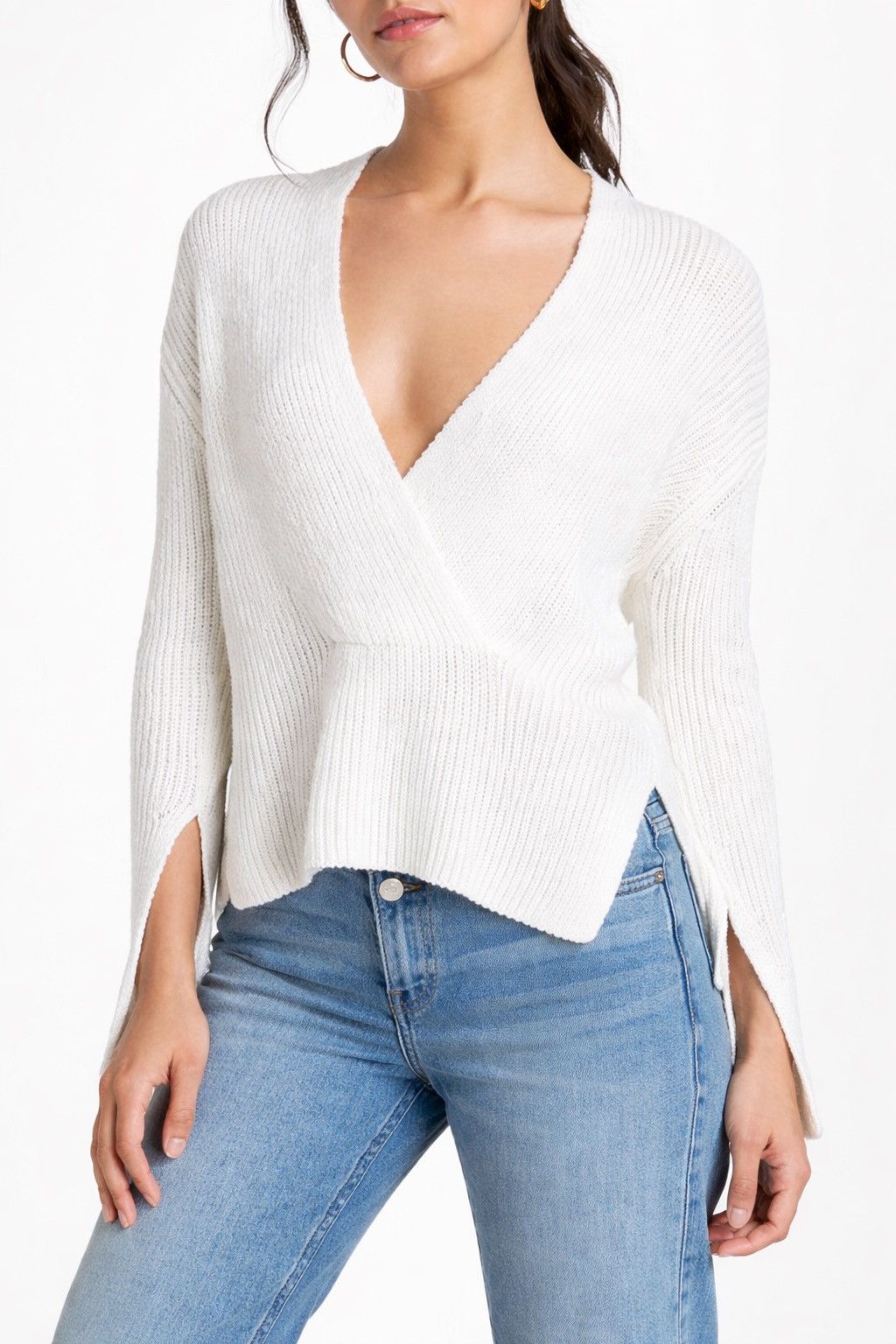 A.L.C. A.L.C. Nick Sweater White Ribbed Split Neck Slit Sleeve Sz M Size M / US 6-8 / IT 42-44 - 2 Thumbnail