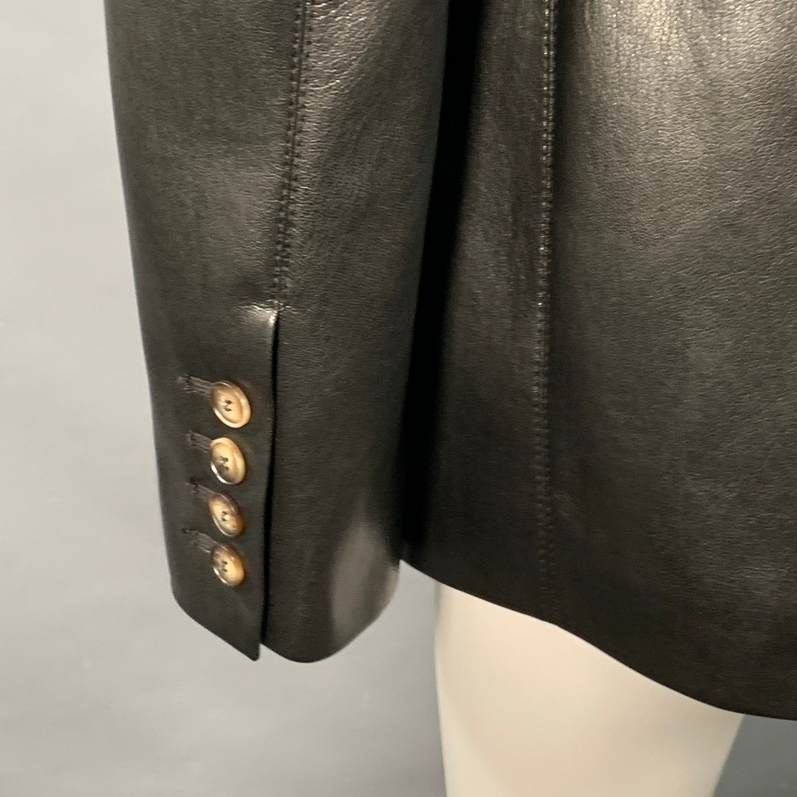 Nanushka NANUSHKA S Black Faux Leather Single Breasted Blazer Coat Size S / US 4 / IT 40 - 4 Thumbnail