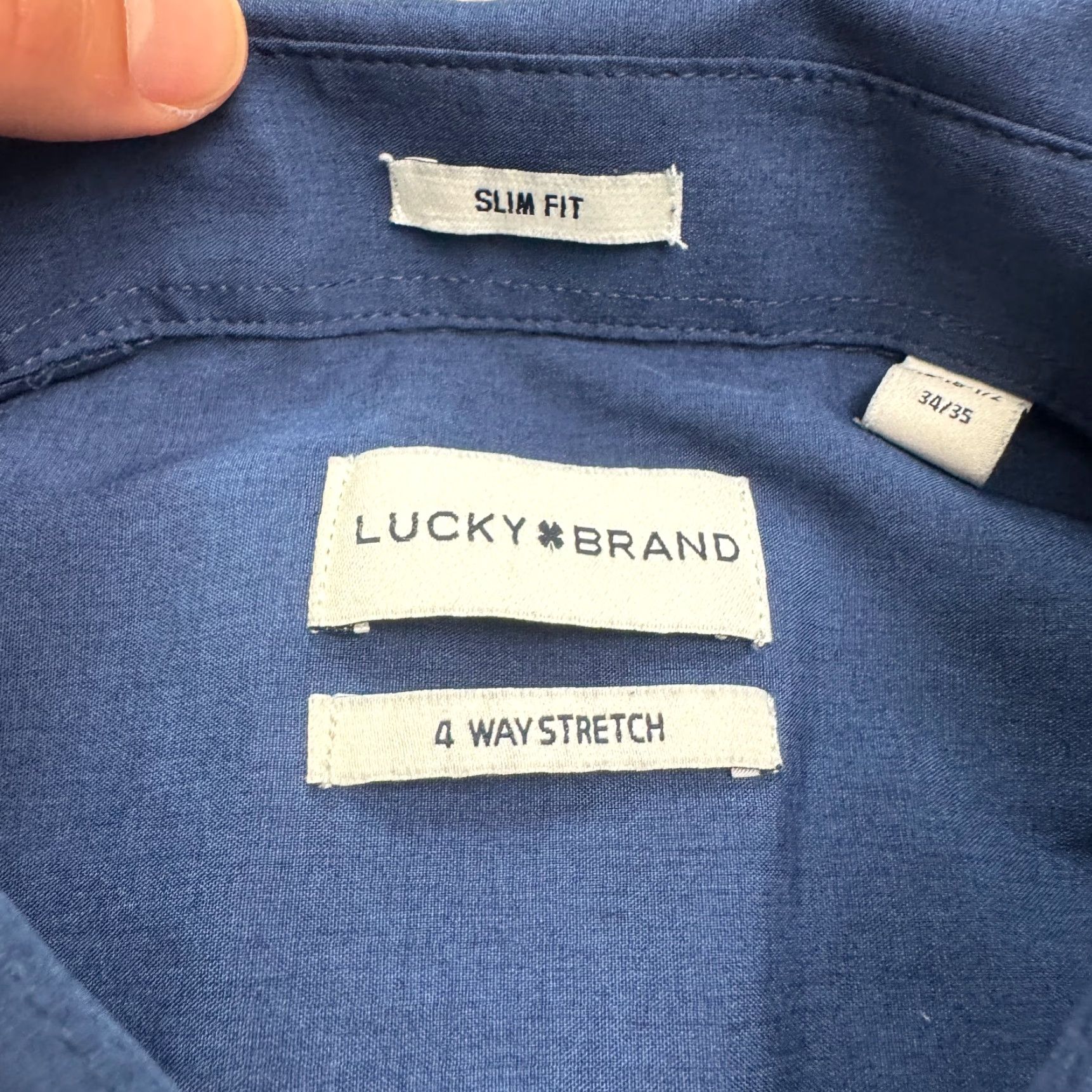 Lucky Brand Lucky Brand Slim Fit Dress Shirt Men Large 16-16.5 34/35 Blue Work 4 Way Stretch Size 42R - 7 Thumbnail